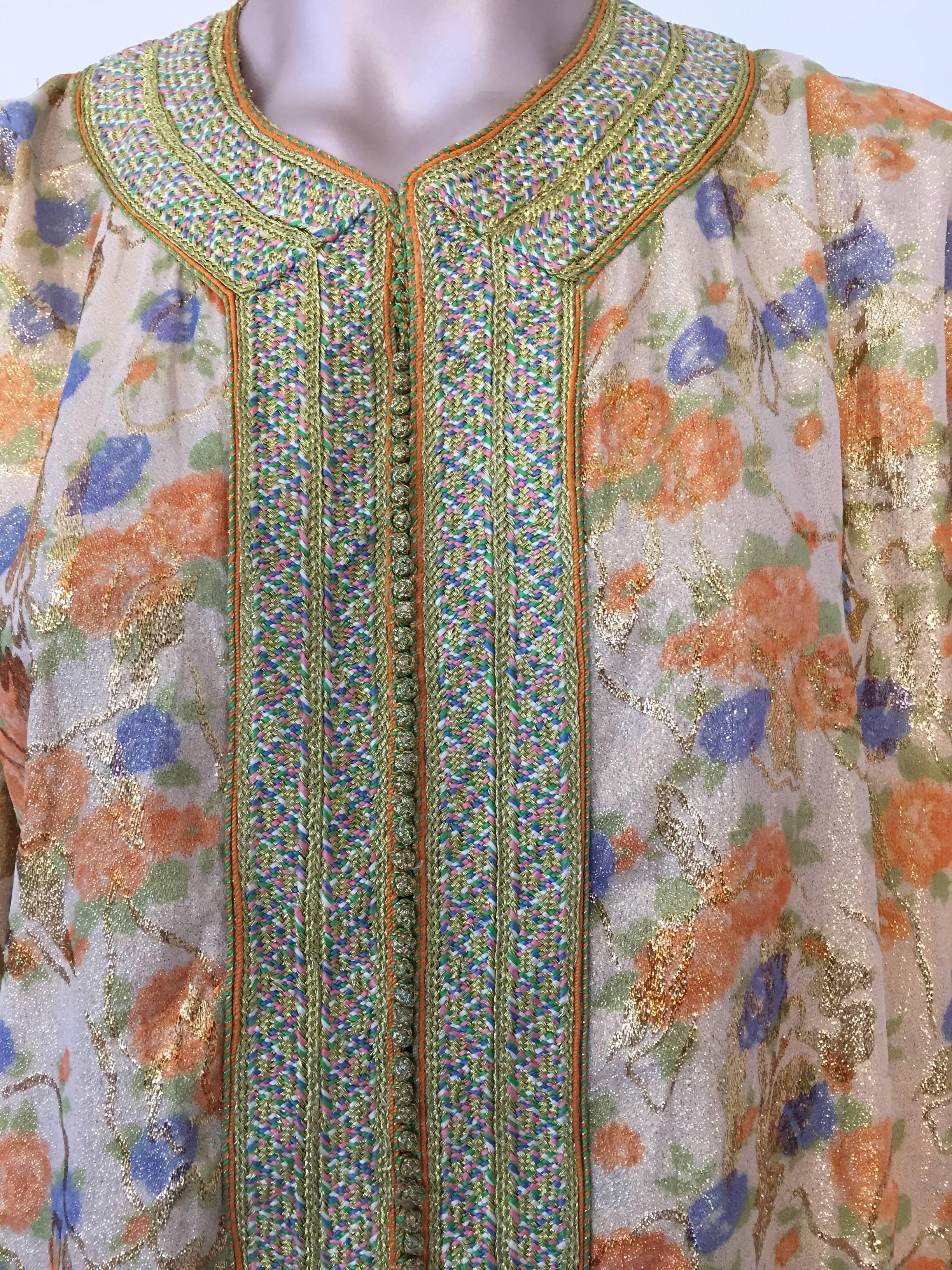 Moroccan Brocade Floral Kaftan Gown Maxi Dress In Good Condition For Sale In North Hollywood, CA