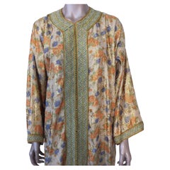 1970s Moroccan Gold Floral Brocade Hand-Embroidered Caftan Gown