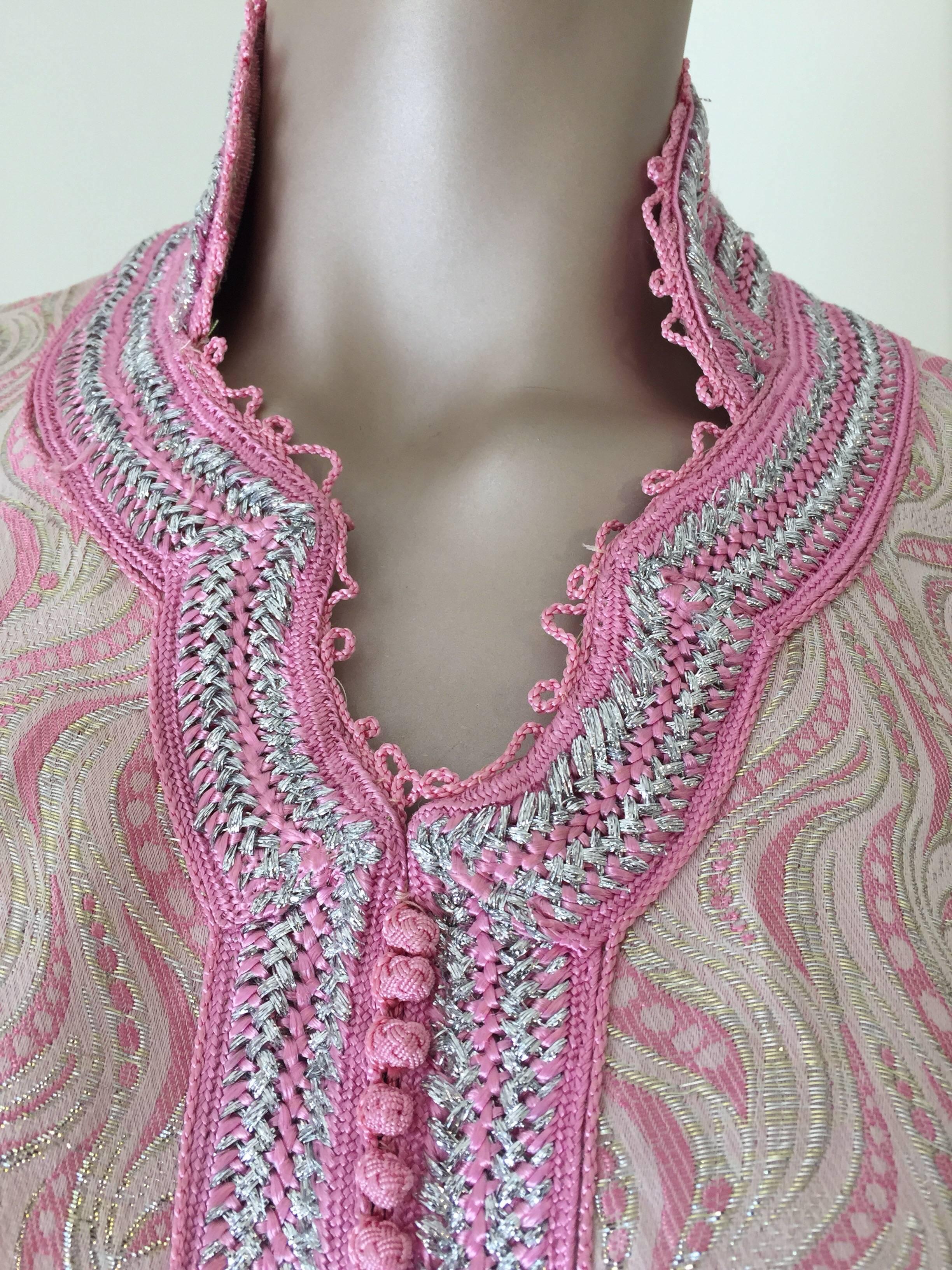 Moorish Moroccan Brocade Caftan Brocade with Pink and Silver Trim