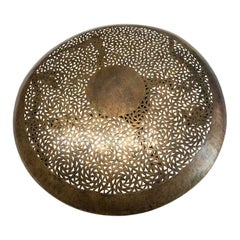 Moroccan Bronze Perforated Design Ceiling Mount Chandelier, Contemporary