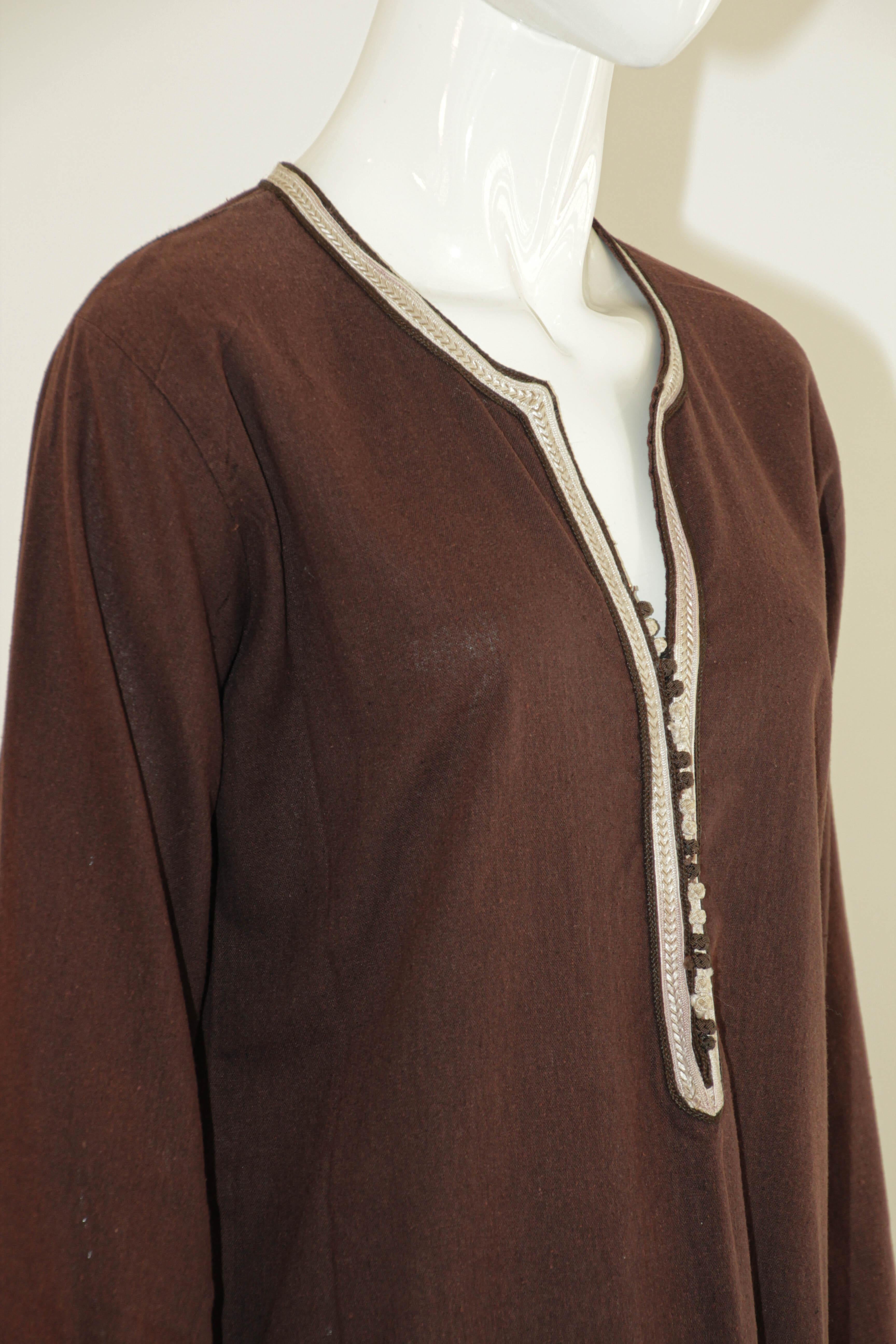 Moroccan Kaftan, 1980 Vintage Kaftan Brown Cotton Bohemian Style For Sale 10