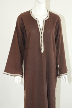 Moroccan Kaftan, 1980 Vintage Kaftan Brown Cotton Bohemian Style