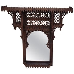 Moroccan Brown Wooden Wall Shelf With Mirror