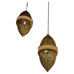 Moroccan Bullet Shape Brass Pendants, 11" Diameter, 62" Height