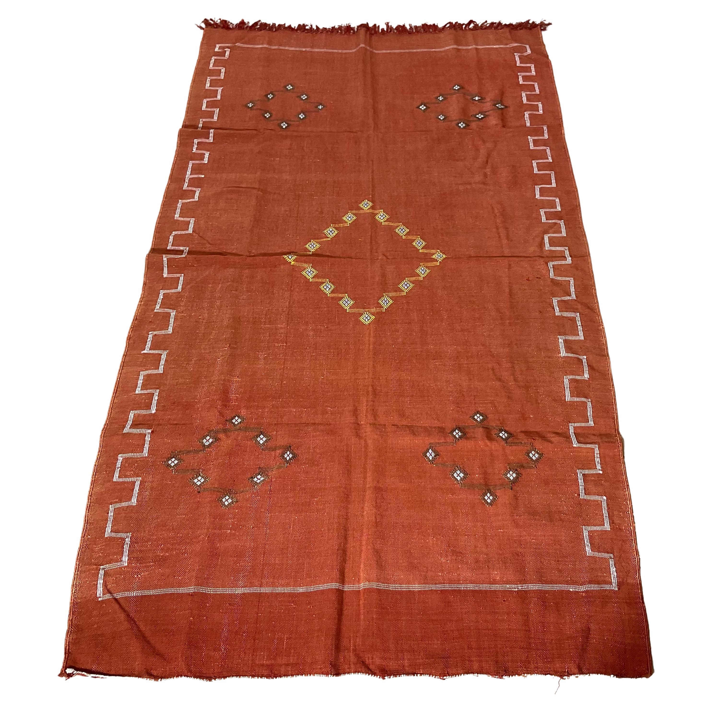 Moroccan Cactus Silk Flat-Weave Kilim Rug For Sale
