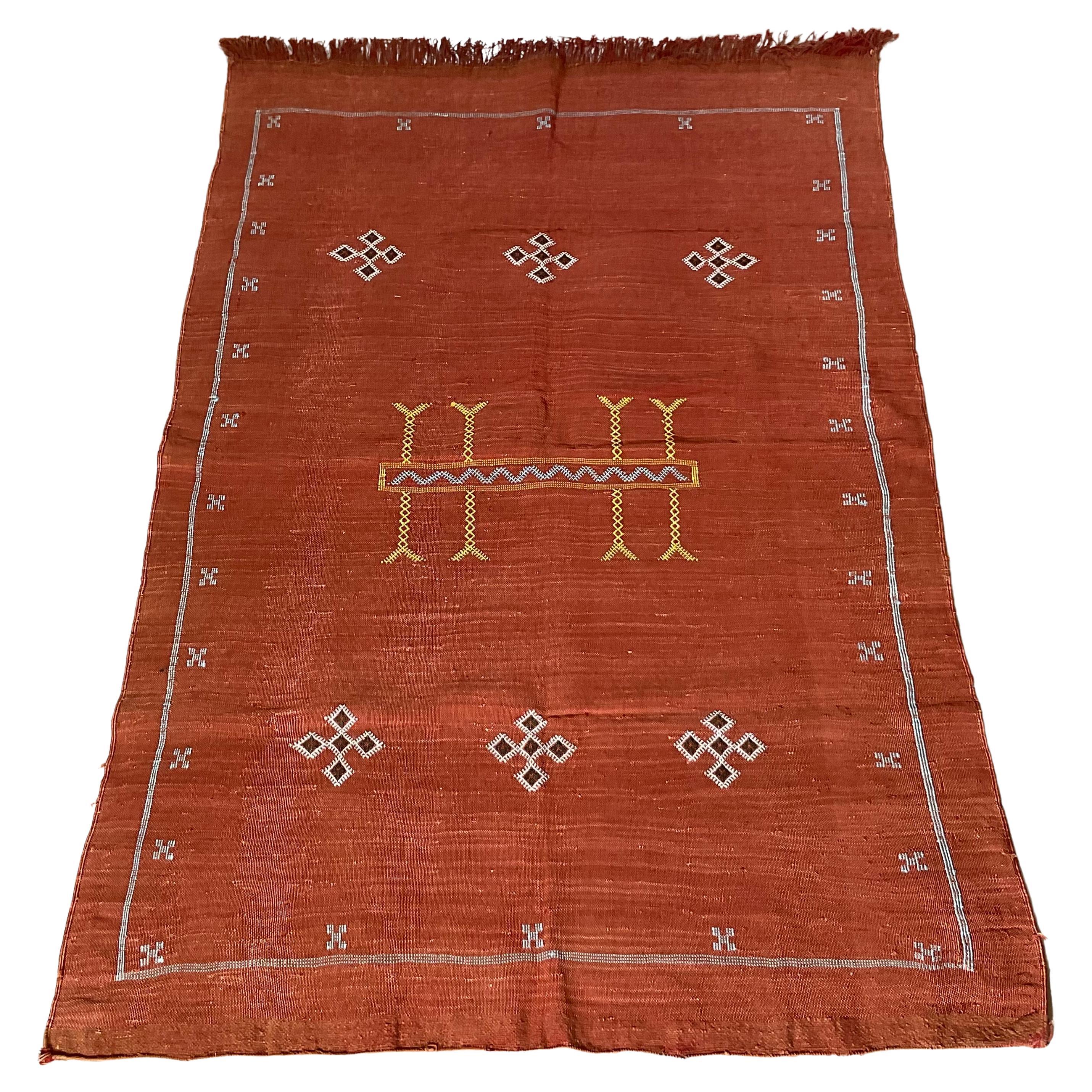 Moroccan Cactus Silk Flat-Weave Kilim Rug