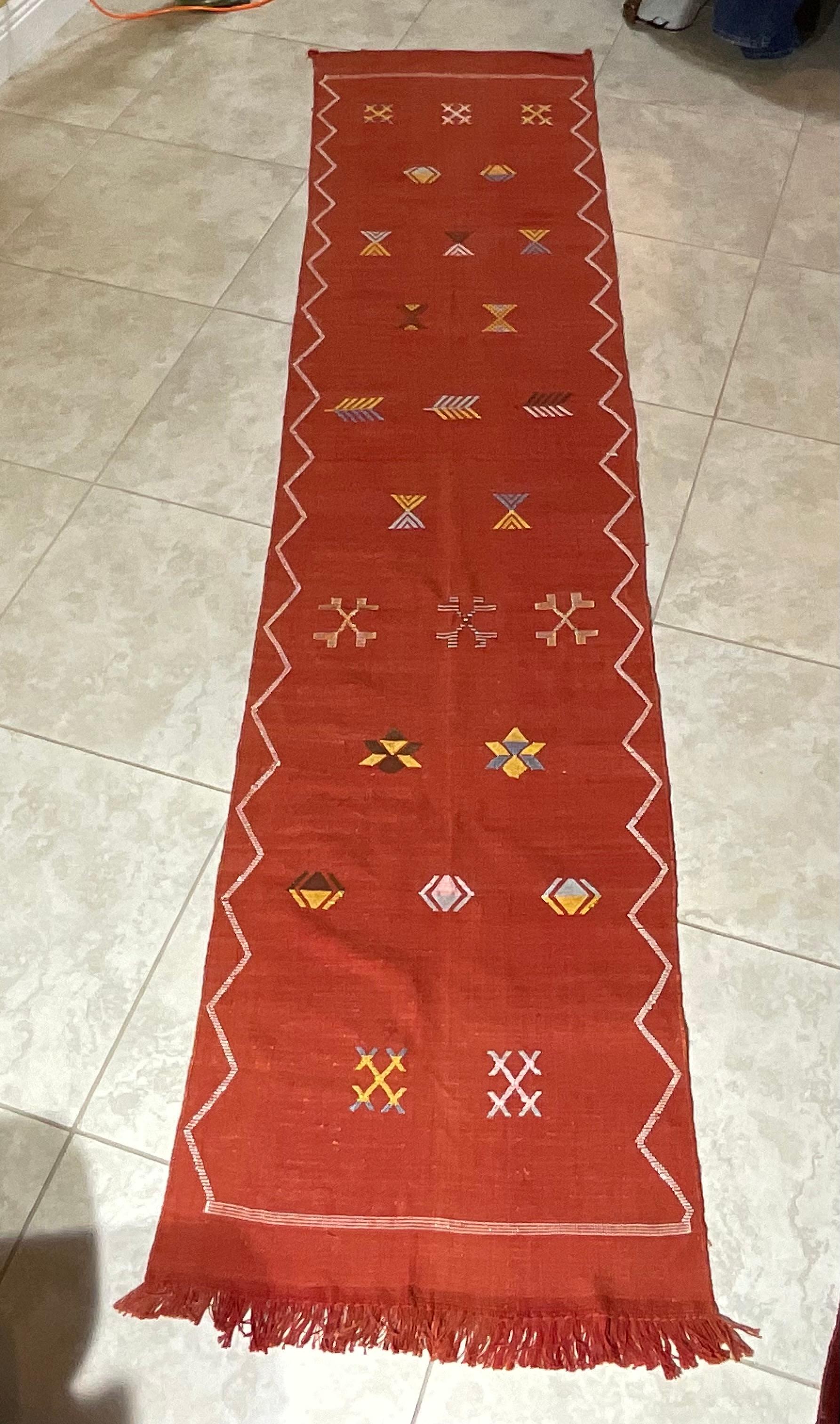 Traves de Mesa Kilim Marroquí de Seda de Cactus Tejido Plano en venta 9