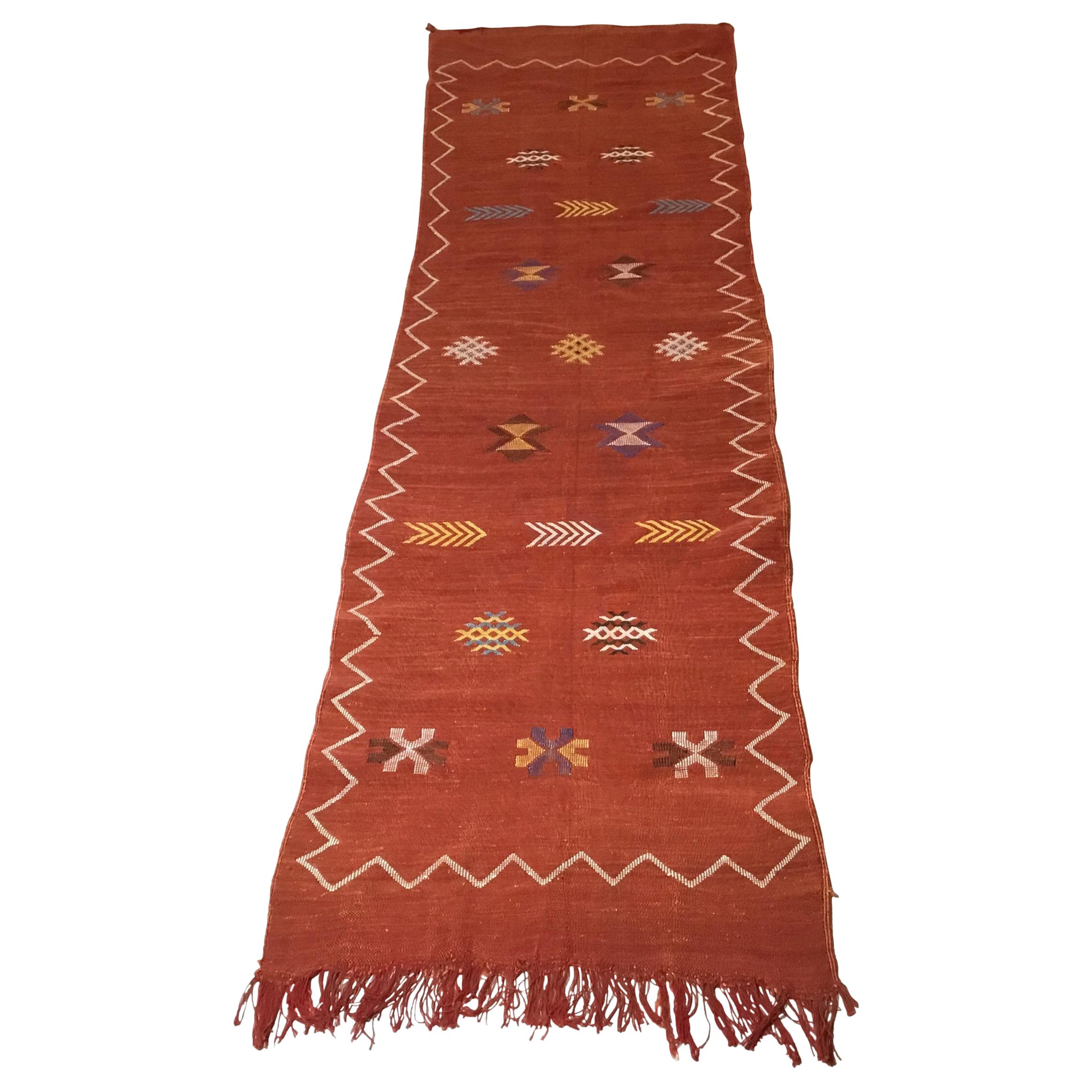 Moroccan Cactus Silk Flat-Weave Kilim Runner