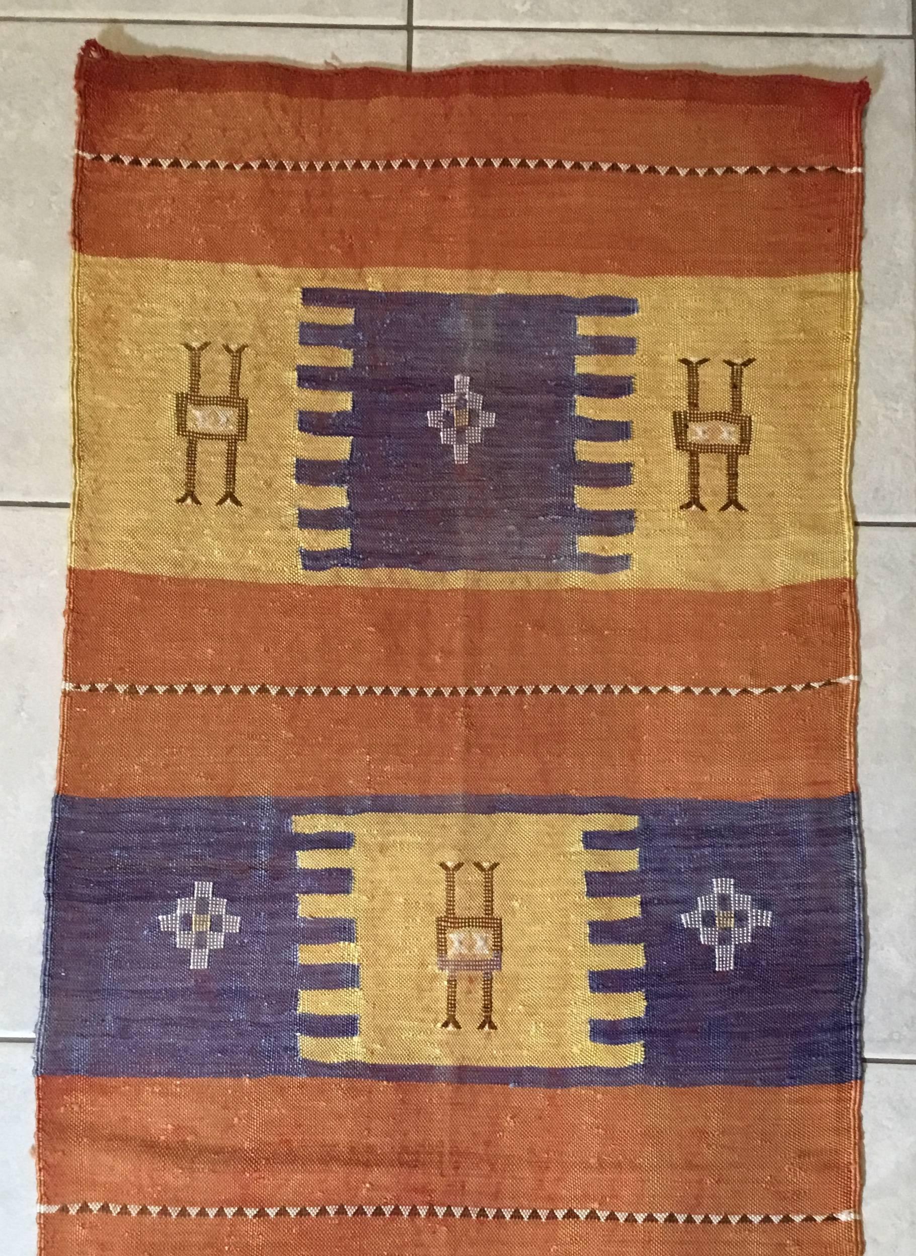 Contemporary Moroccan Cactus Silk Flat-Weave Kilim Runner Rug