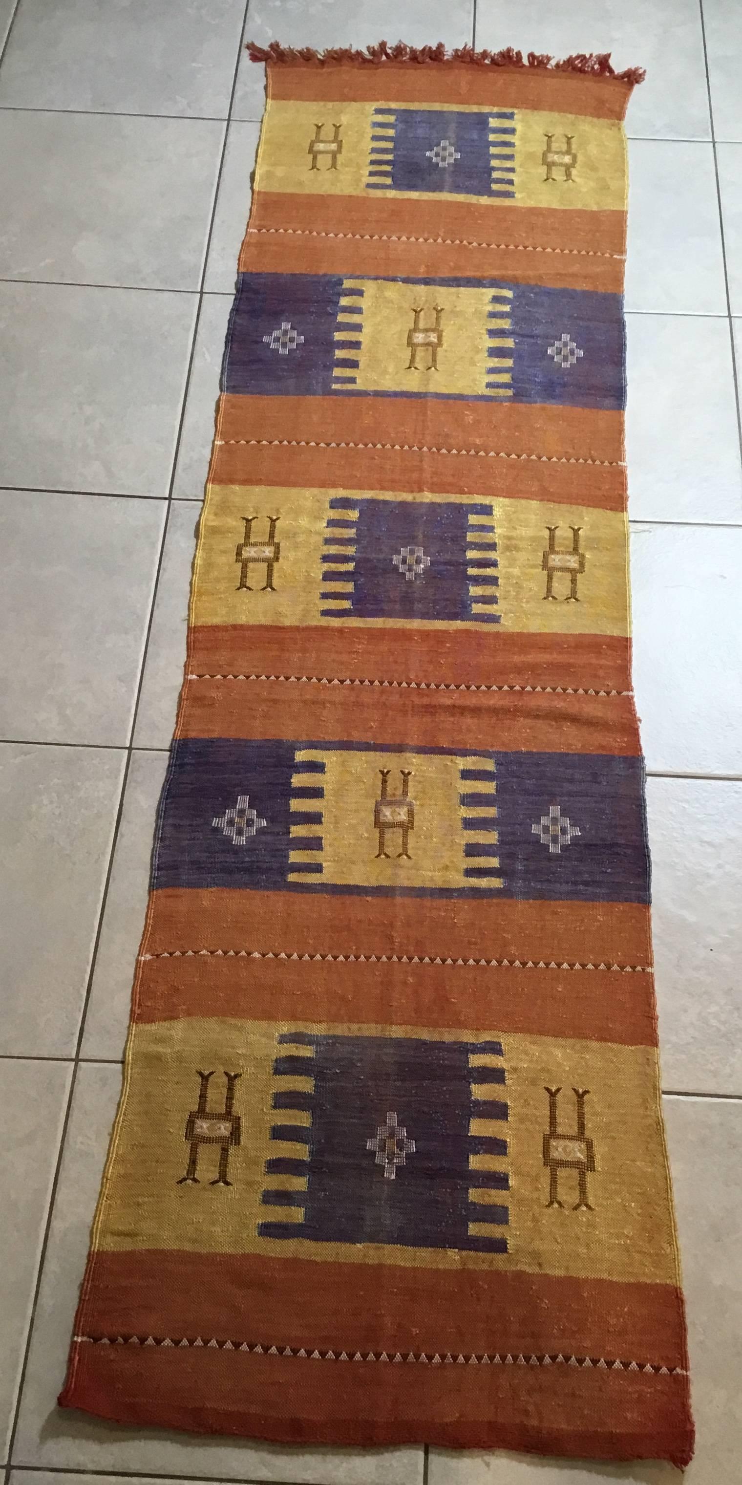 Cotton Moroccan Cactus Silk Flat-Weave Kilim Runner Rug