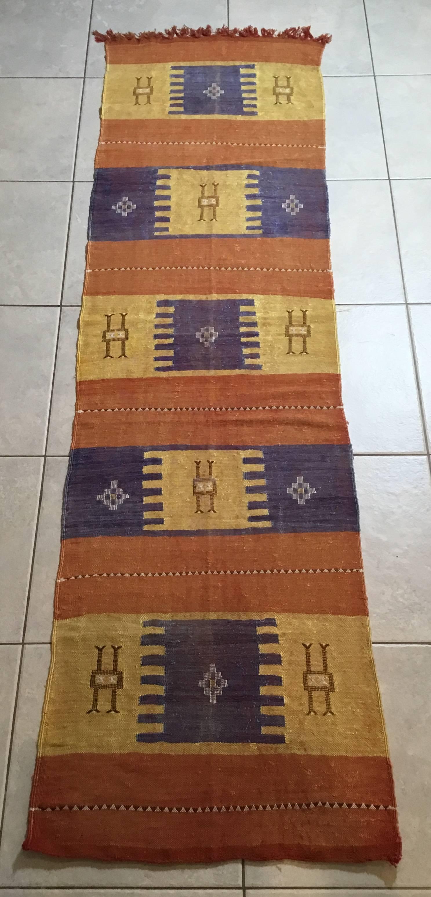 Moroccan Cactus Silk Flat-Weave Kilim Runner Rug 1