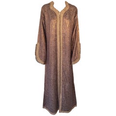 Moroccan Caftan 1970s, North Africa, Morocco Metallic Bronze and Gold Color