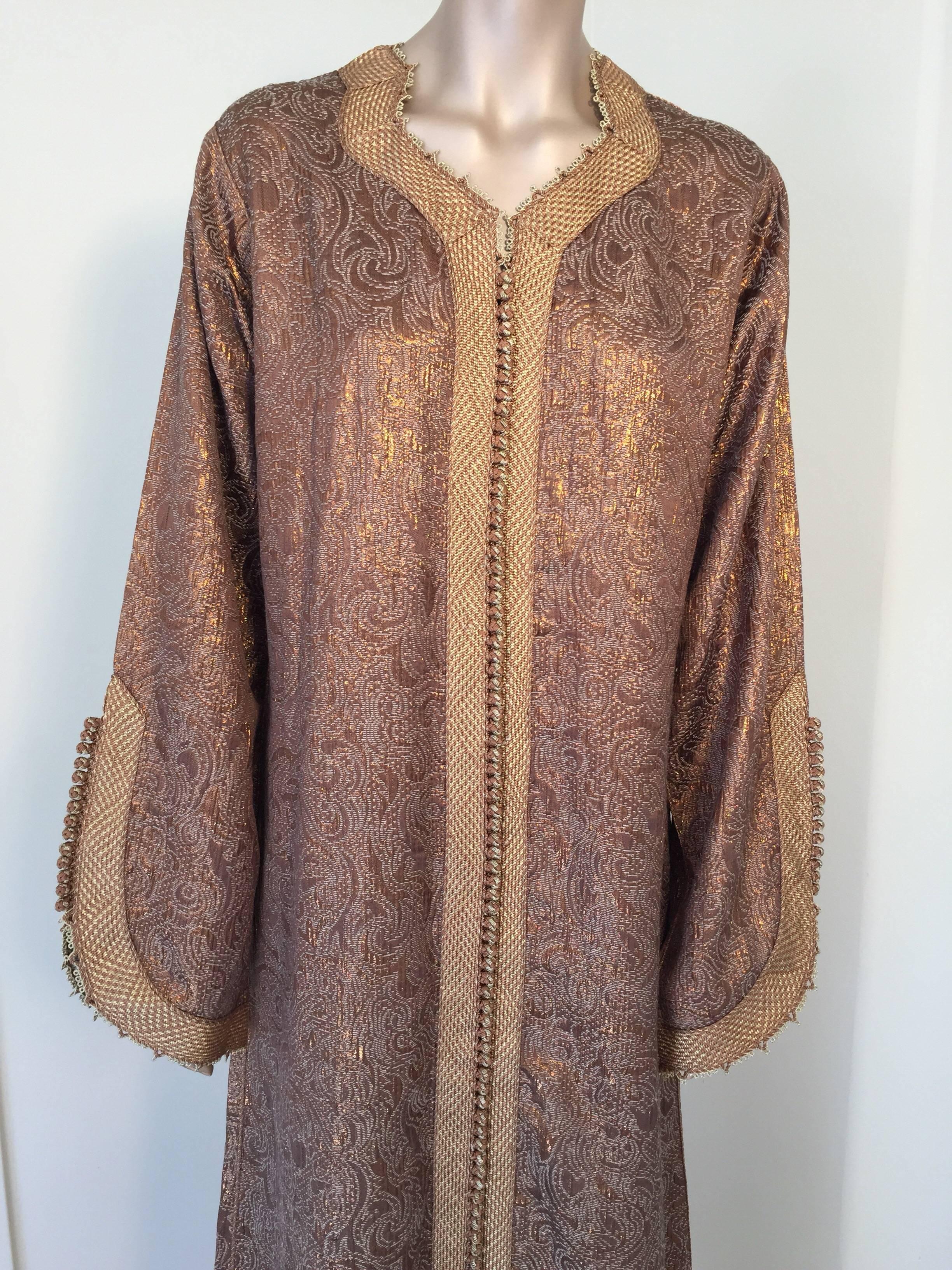 Moroccan Caftan 1970s, North Africa, Morocco Metallic Bronze and Gold Color In Good Condition In North Hollywood, CA