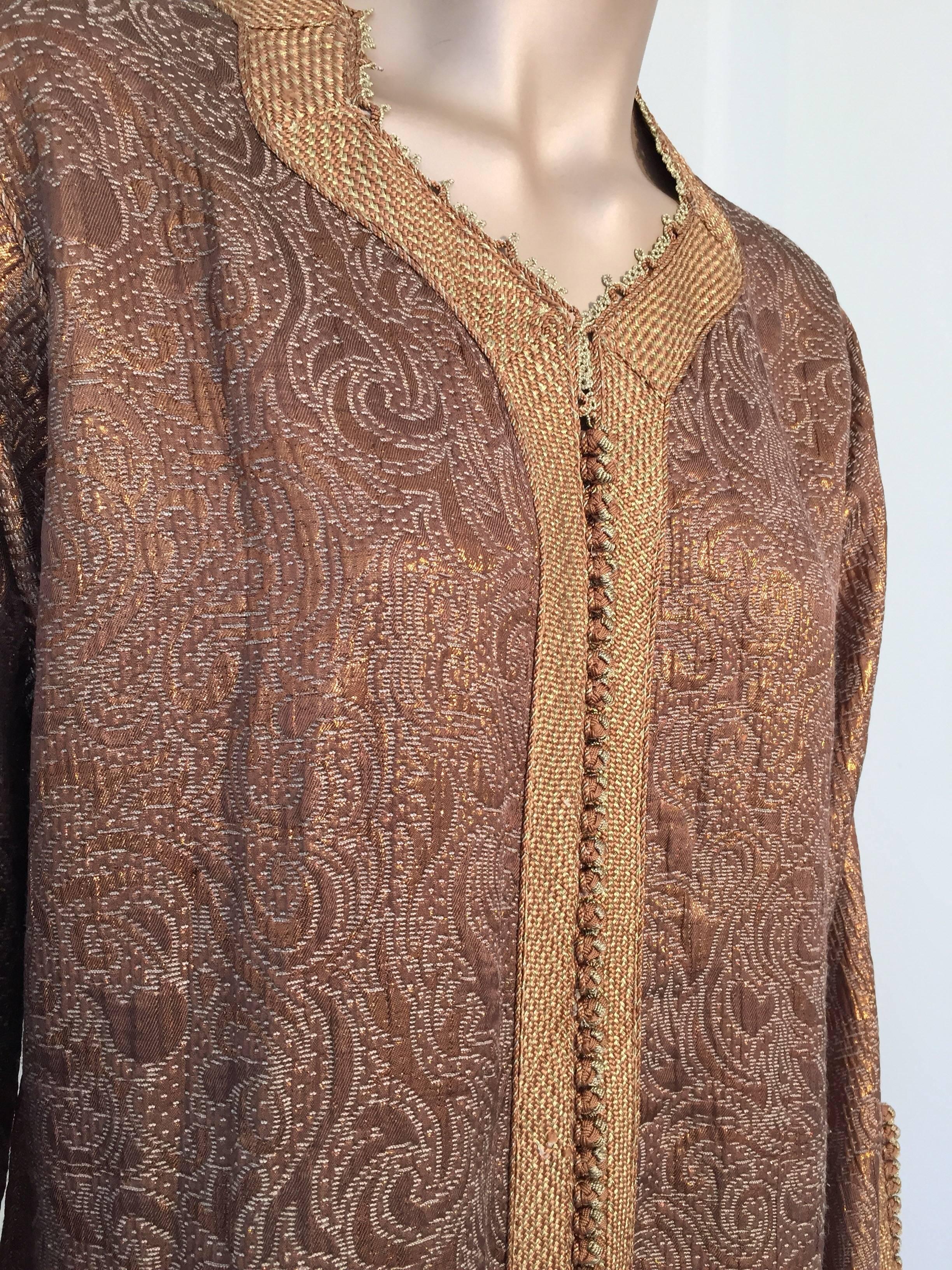 20th Century Moroccan Caftan 1970s, North Africa, Morocco Metallic Bronze and Gold Color