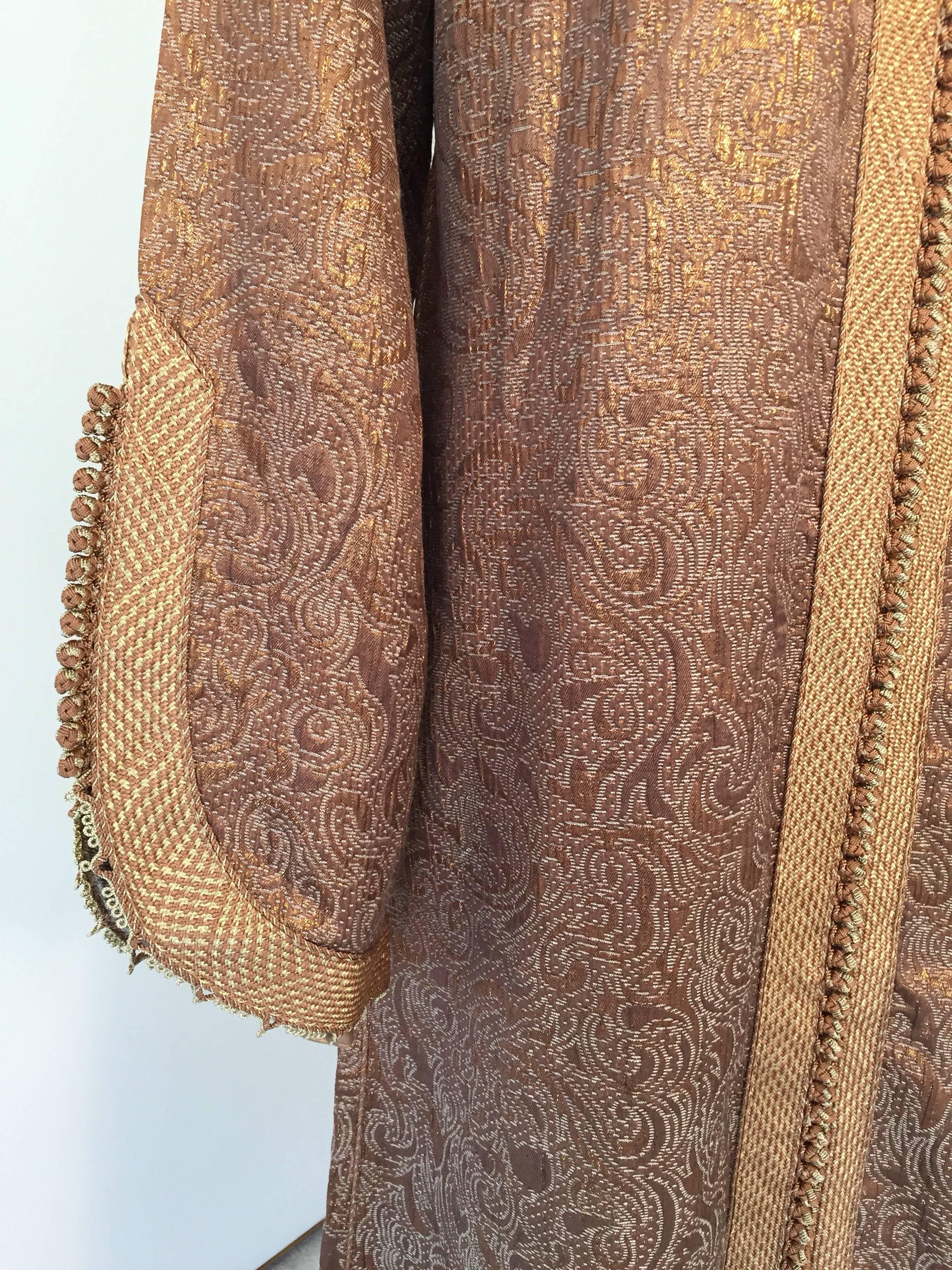 Moroccan Caftan 1970s, North Africa, Morocco Metallic Bronze and Gold Color 1