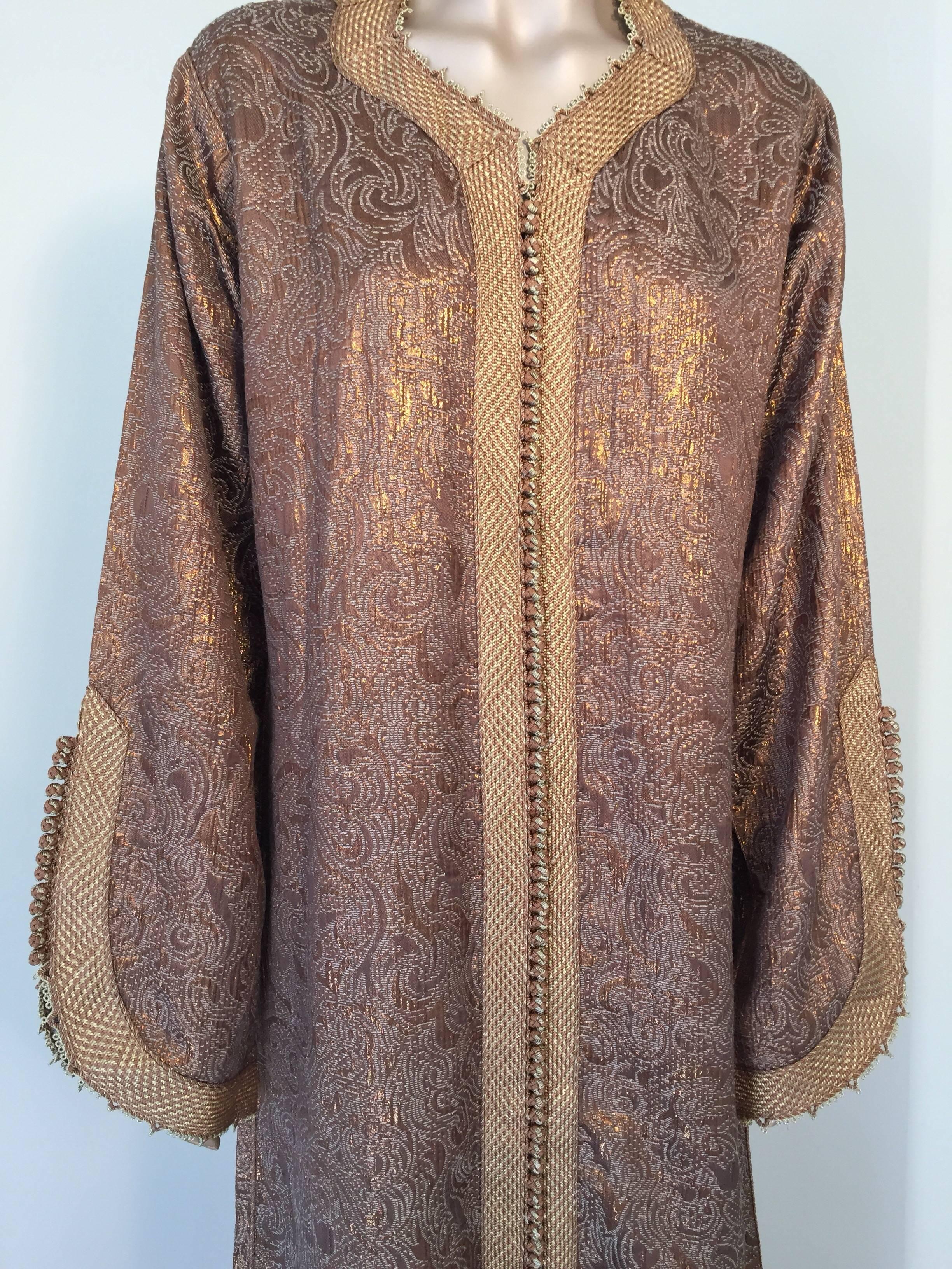 Moroccan Caftan 1970s, North Africa, Morocco Metallic Bronze and Gold Color 2