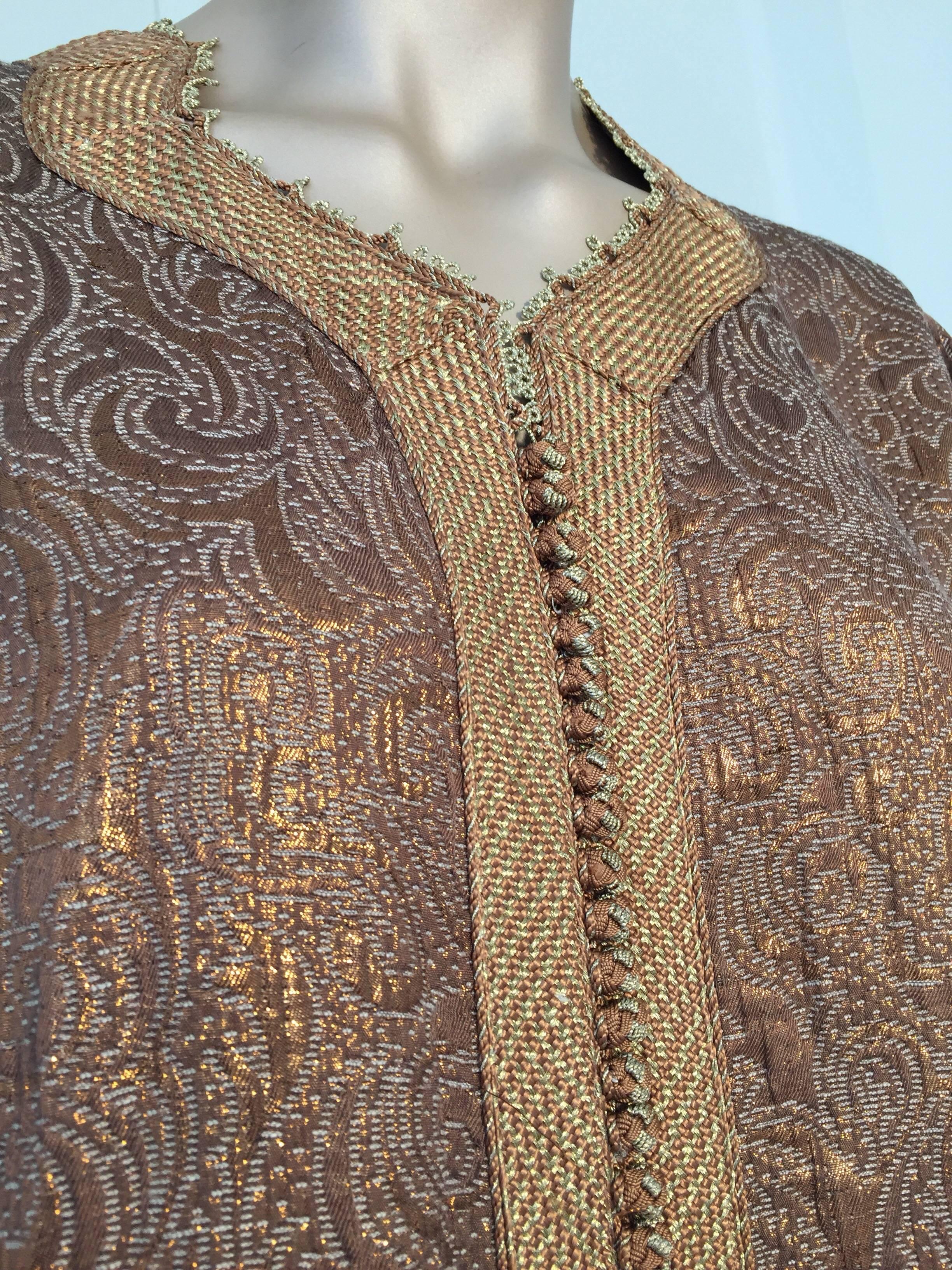 Moroccan Caftan 1970s, North Africa, Morocco Metallic Bronze and Gold Color 3
