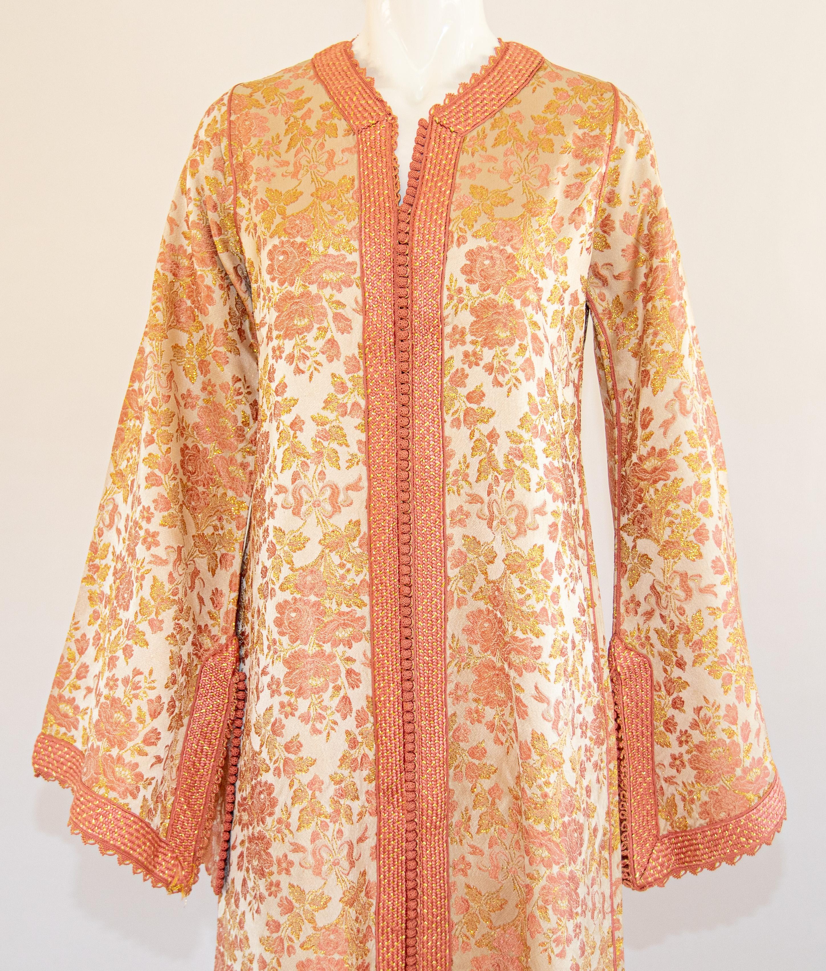 Moroccan Caftan, Blush Pink and Gold Brocade Vintage Kaftan Size Medium 6
