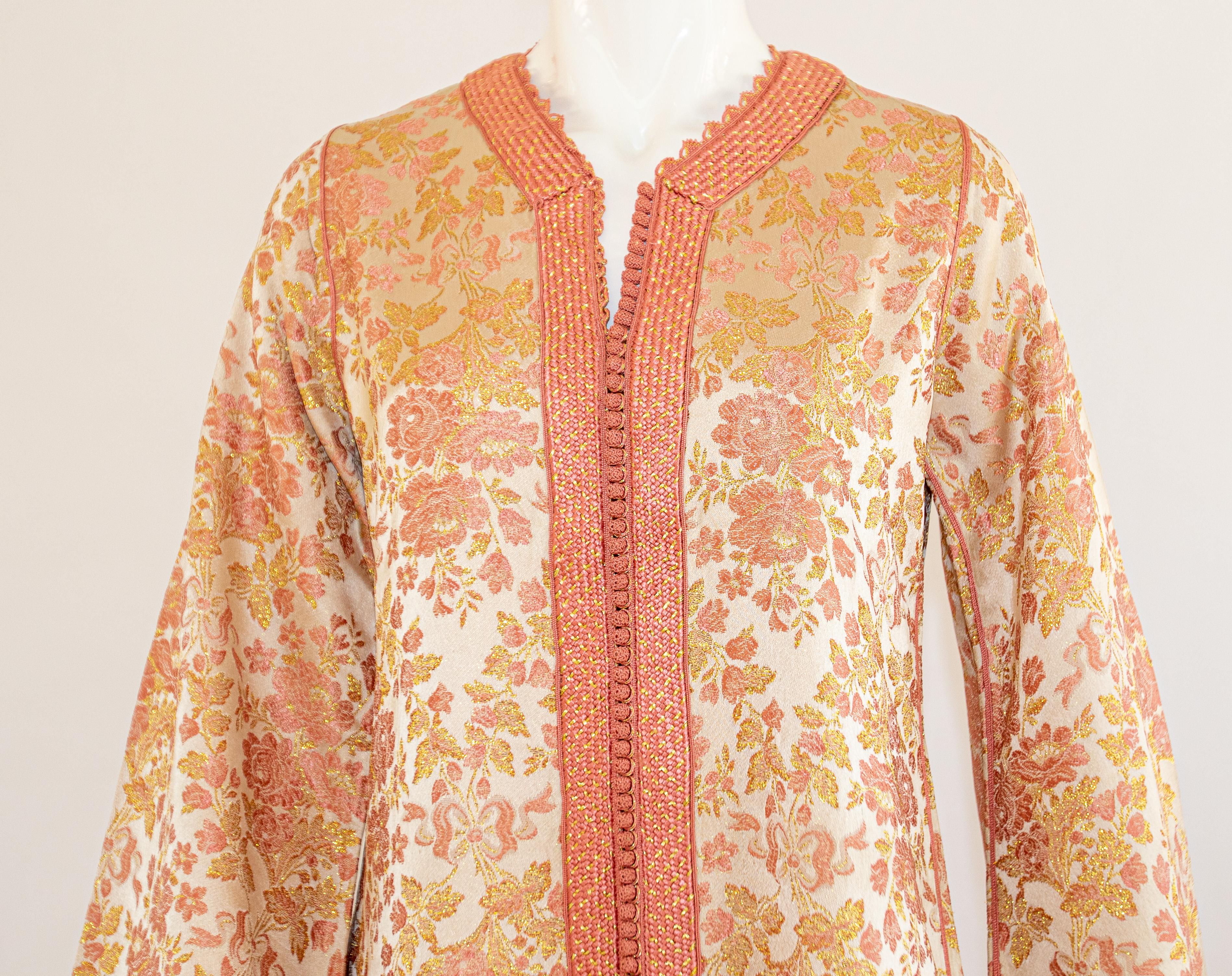 Moroccan Caftan, Blush Pink and Gold Brocade Vintage Kaftan Size Medium 7