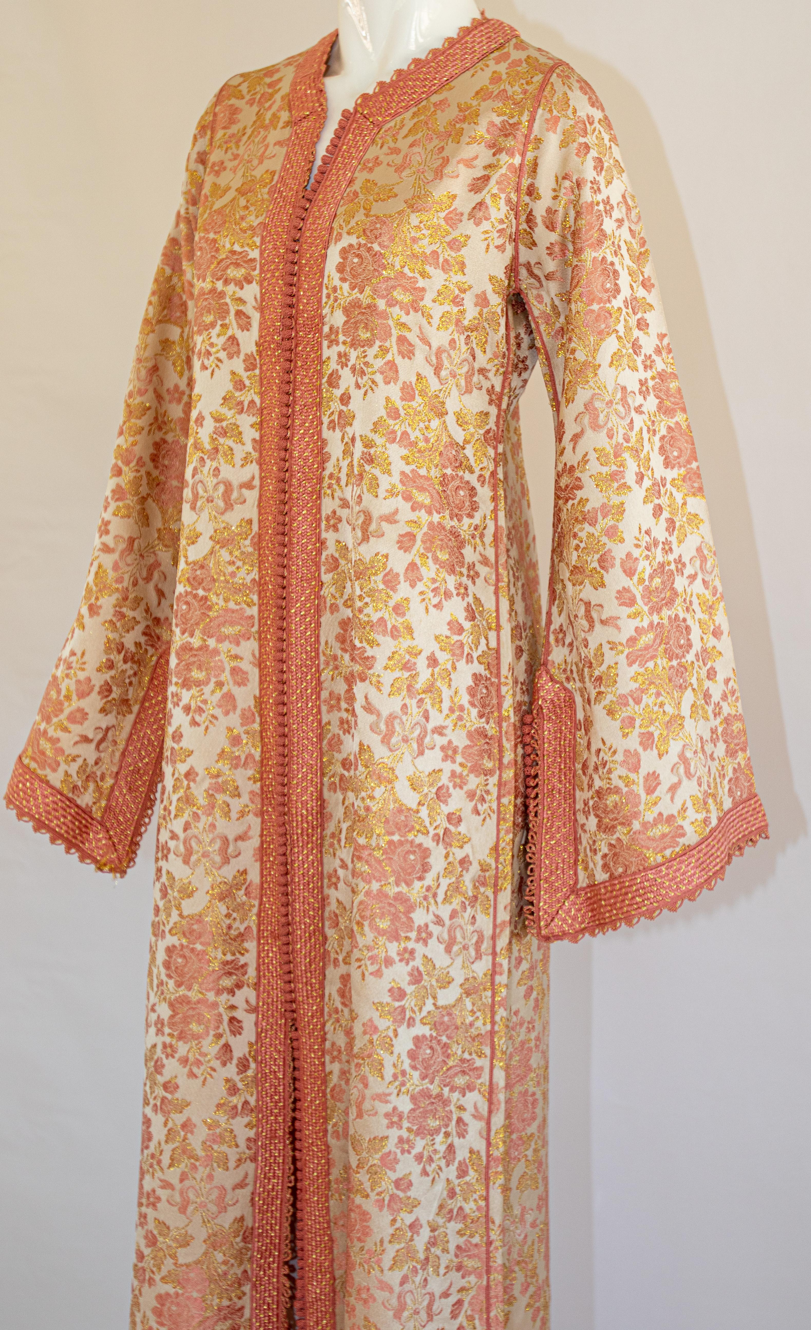 Moroccan Caftan, Blush Pink and Gold Brocade Vintage Kaftan Size Medium 8