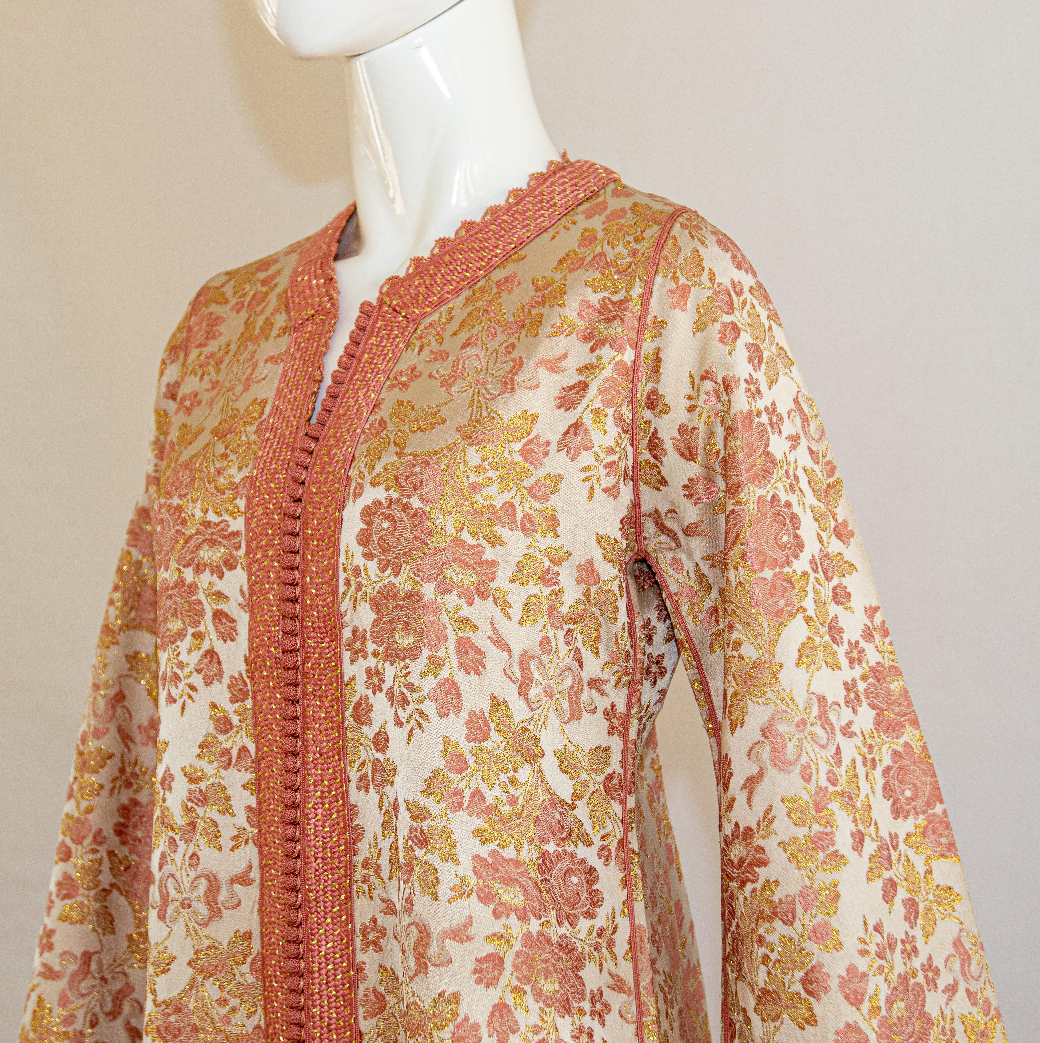 Moroccan Caftan, Blush Pink and Gold Brocade Vintage Kaftan Size Medium 9