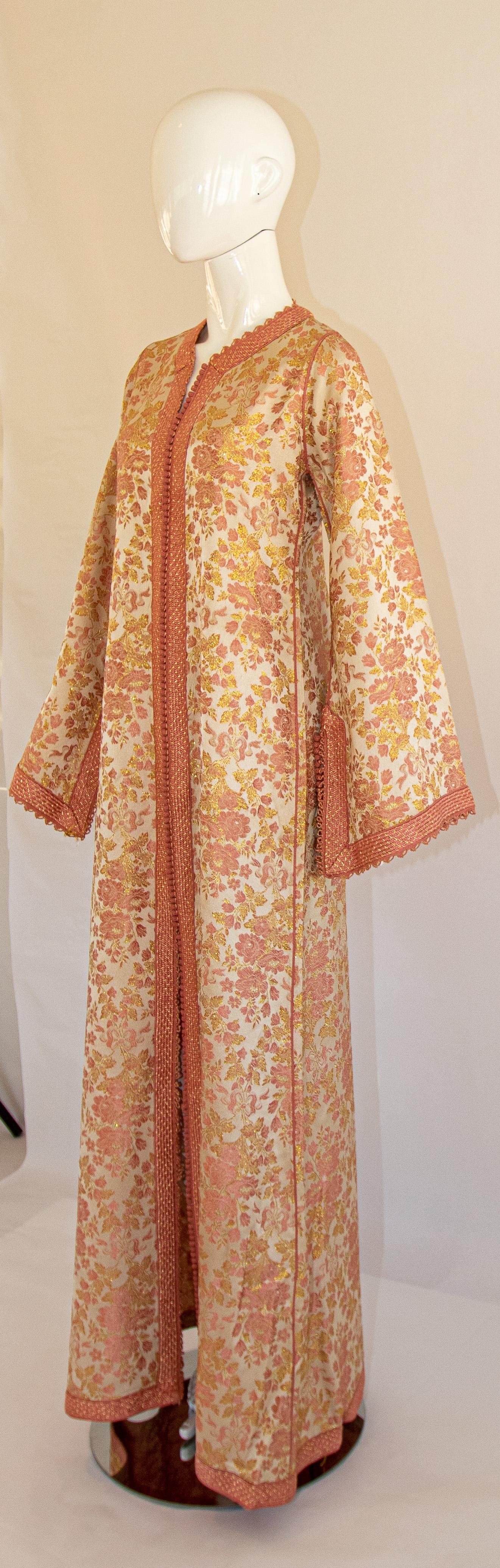 Moroccan Caftan, Blush Pink and Gold Brocade Vintage Kaftan Size Medium 10
