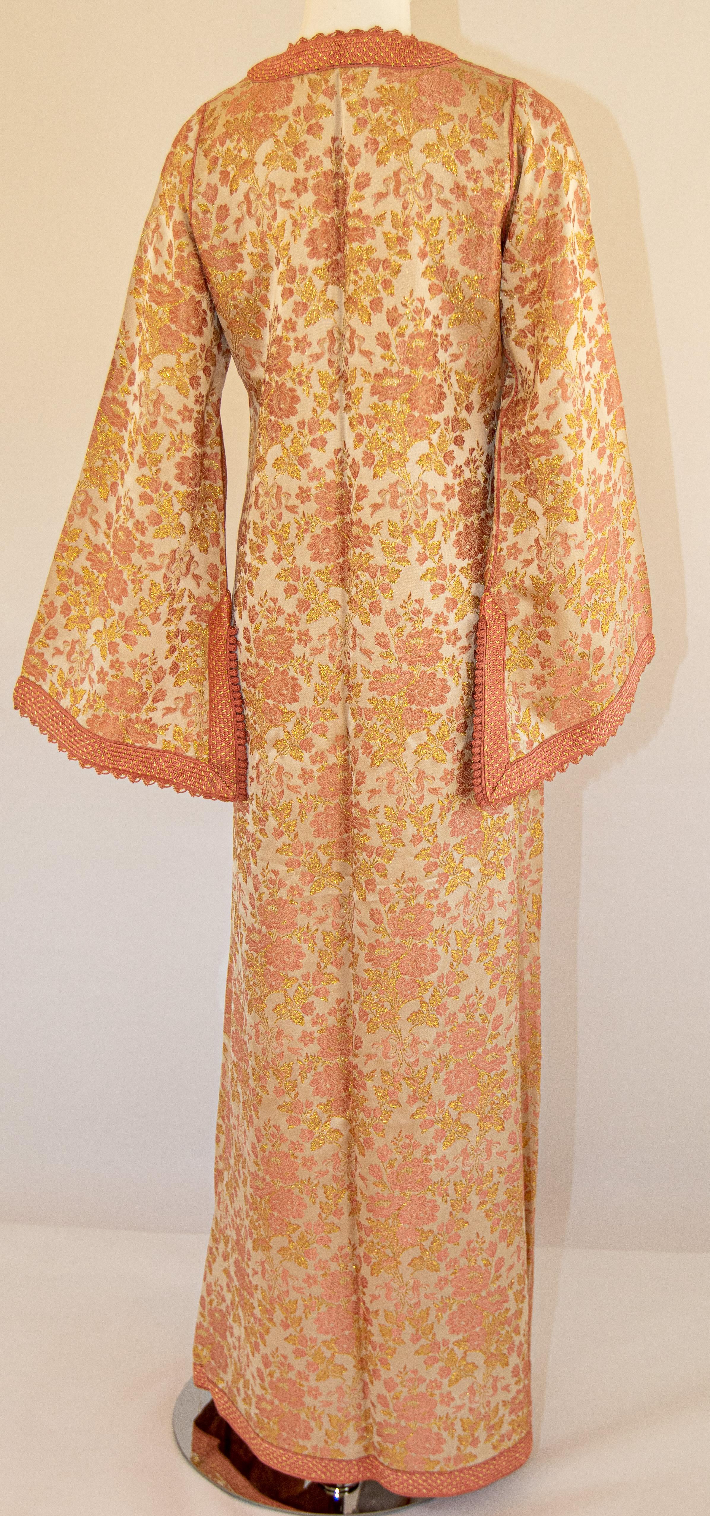 Moroccan Caftan, Blush Pink and Gold Brocade Vintage Kaftan Size Medium 12