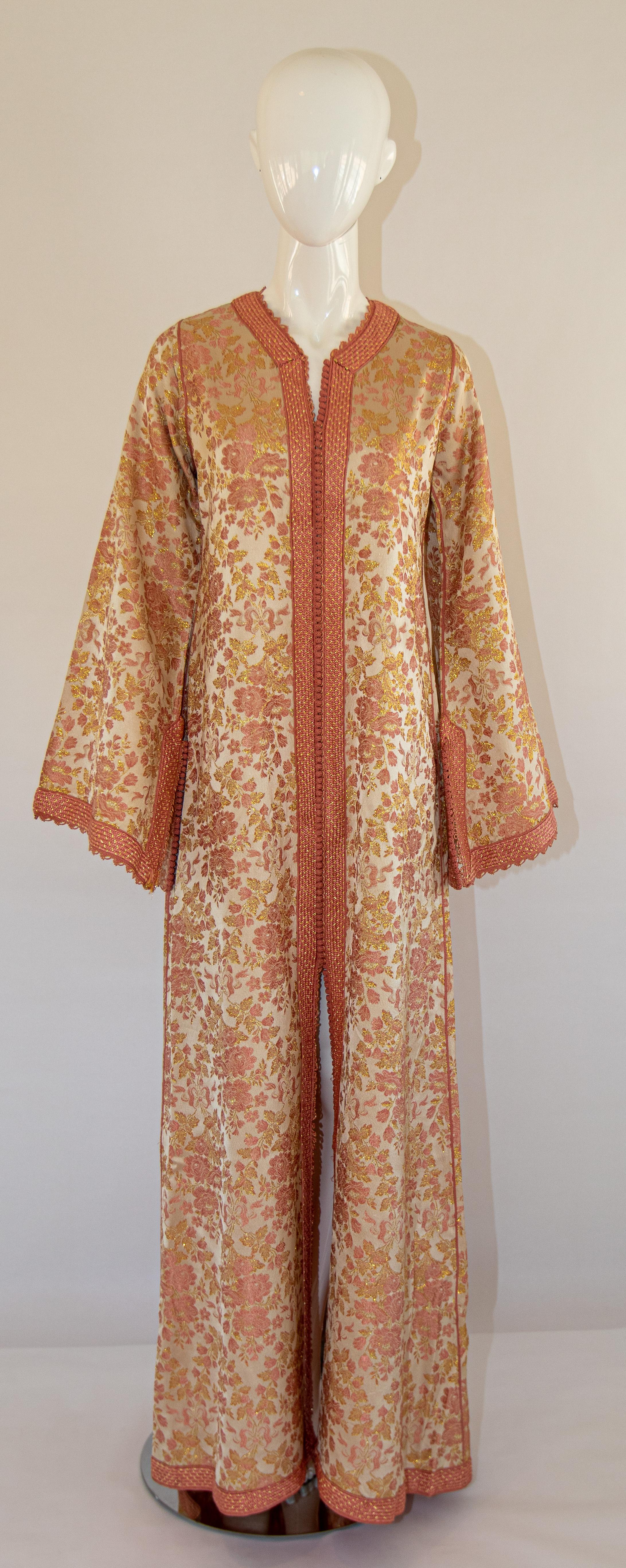 Moroccan Caftan, Blush Pink and Gold Brocade Vintage Kaftan Size Medium 13