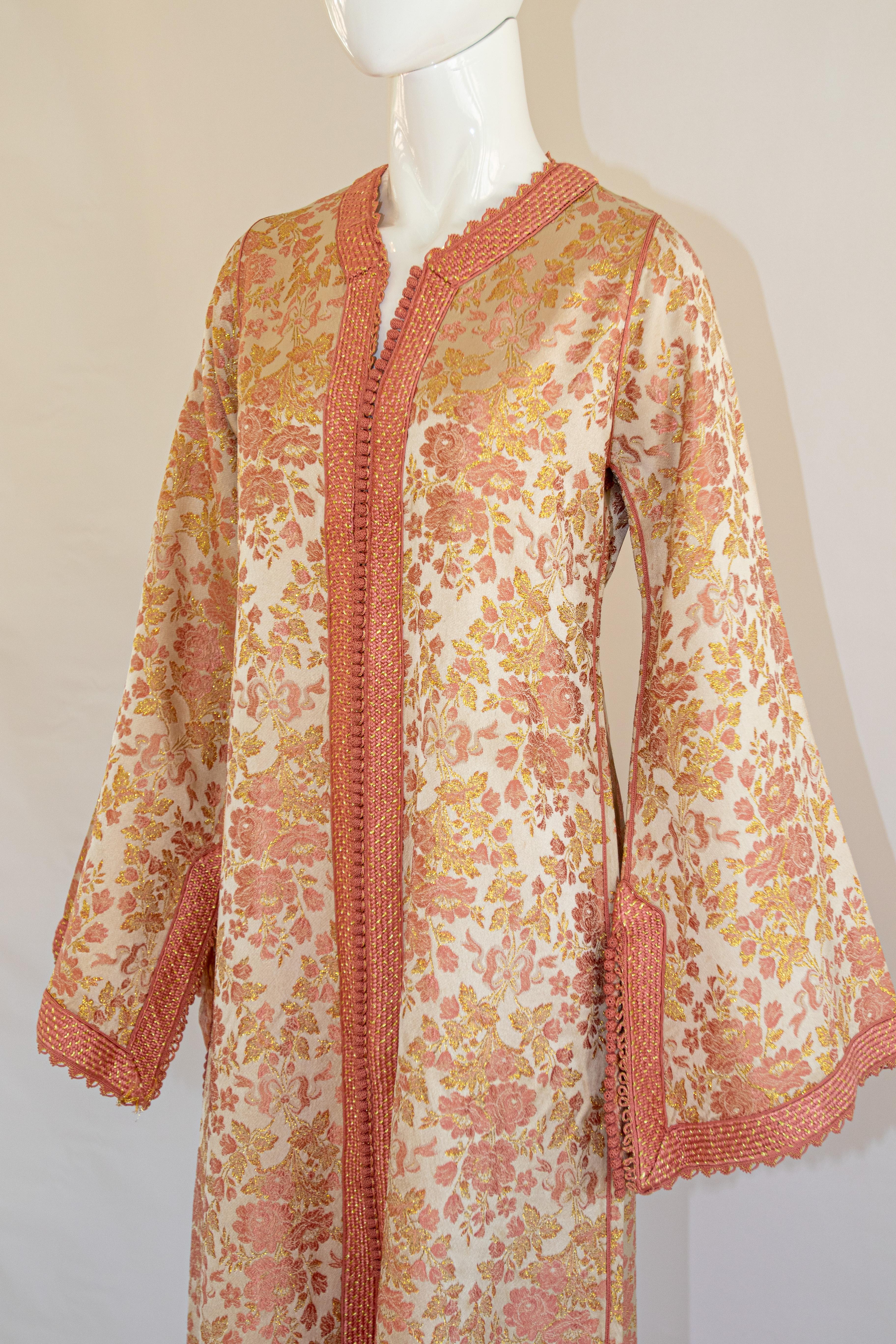 Moroccan Caftan, Blush Pink and Gold Brocade Vintage Kaftan Size Medium 15