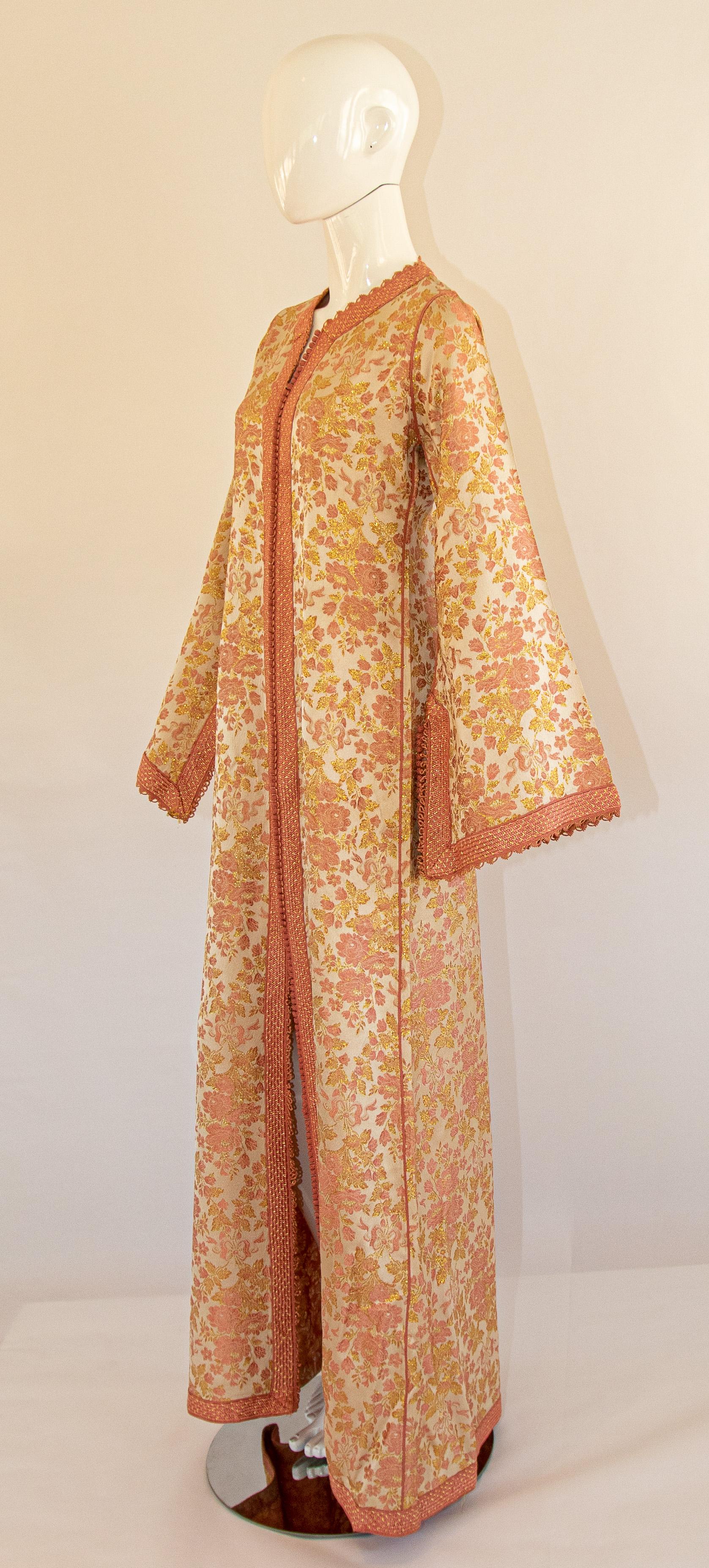 Moroccan Caftan, Blush Pink and Gold Brocade Vintage Kaftan Size Medium 1
