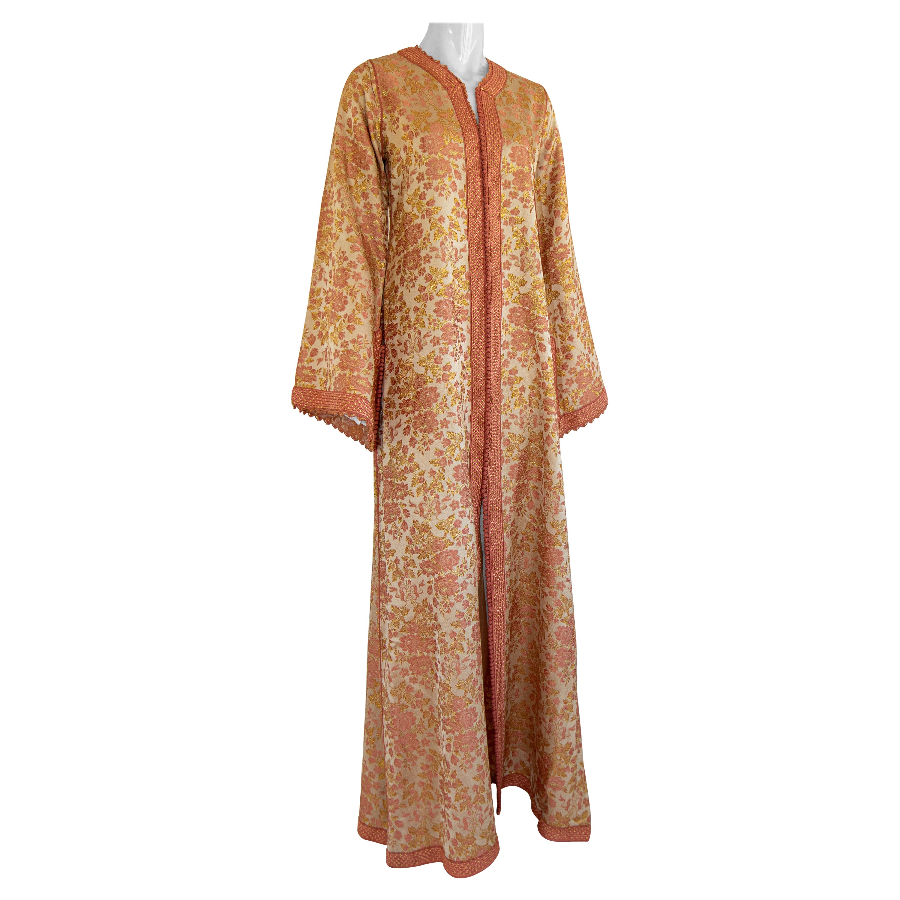 Marokkanischer Kaftan, rosa und goldener Brokat, Vintage, Größe Medium