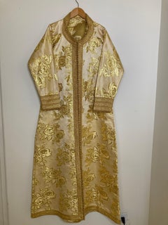 Moroccan Caftan Gold Damask Embroidered, Vintage, 1960s