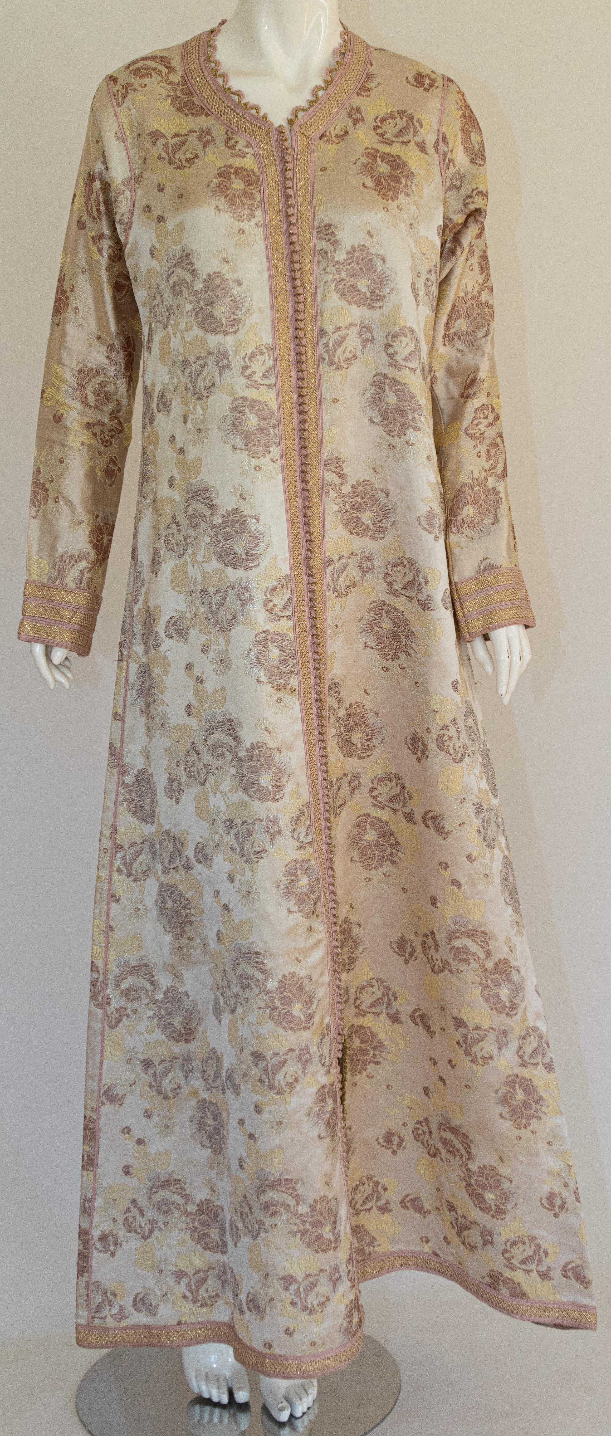 Women's Moroccan Caftan Gold Damask Embroidered, Vintage, 1960s For Sale