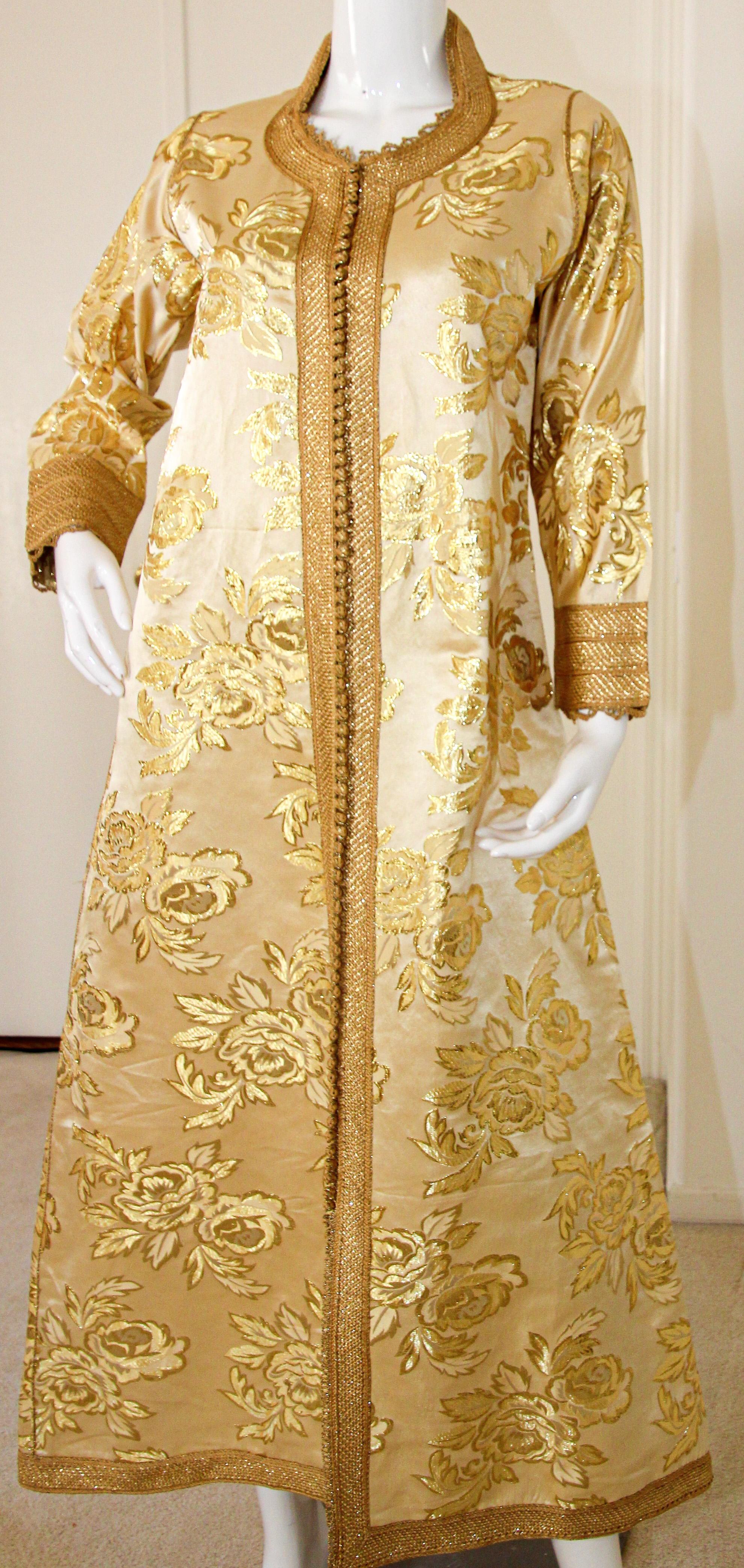 Moorish Moroccan Caftan Gold Damask Embroidered, Vintage, 1960s For Sale