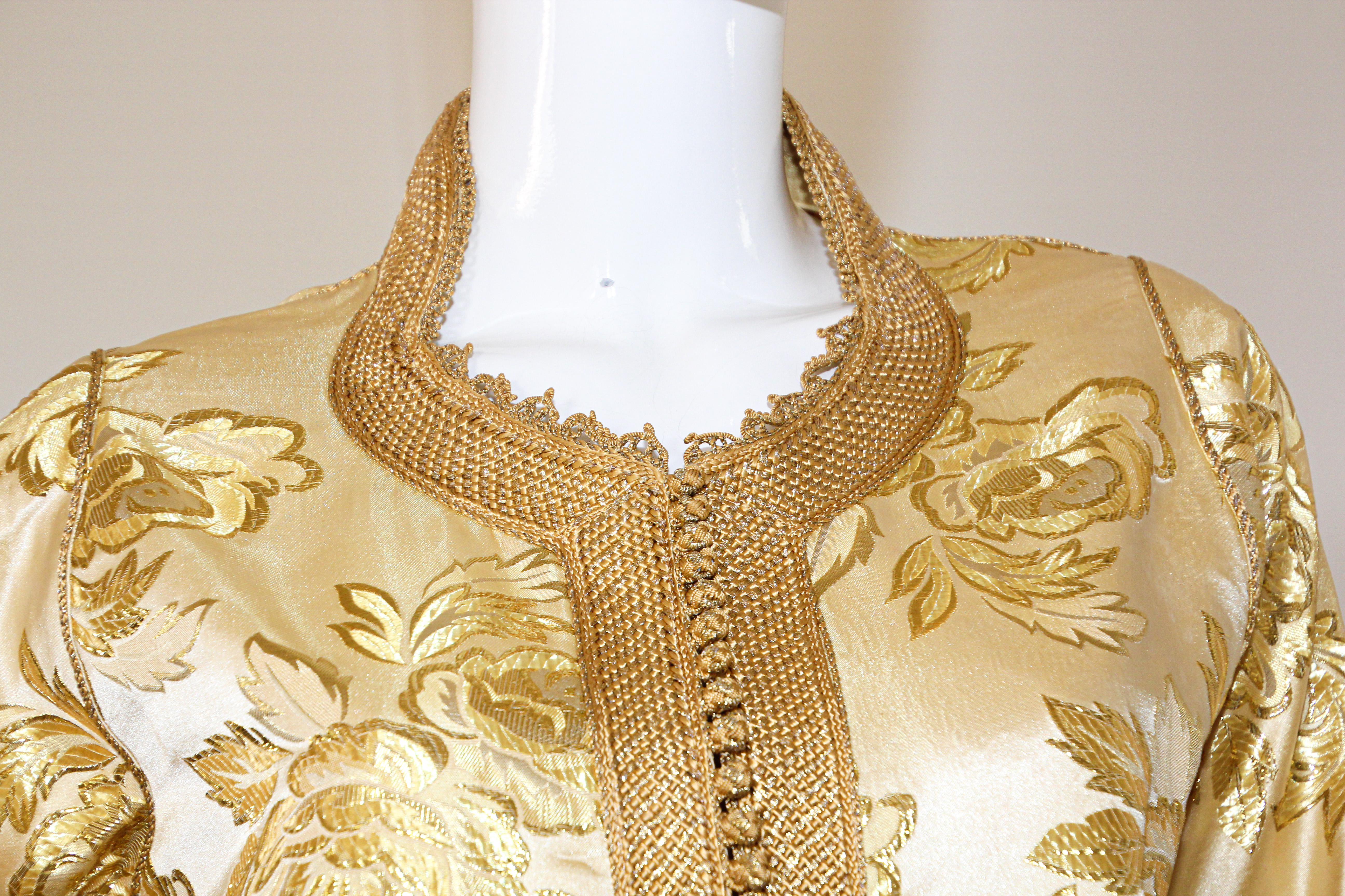 Mid-20th Century Moroccan Caftan Gold Damask Embroidered, Vintage, 1960s For Sale