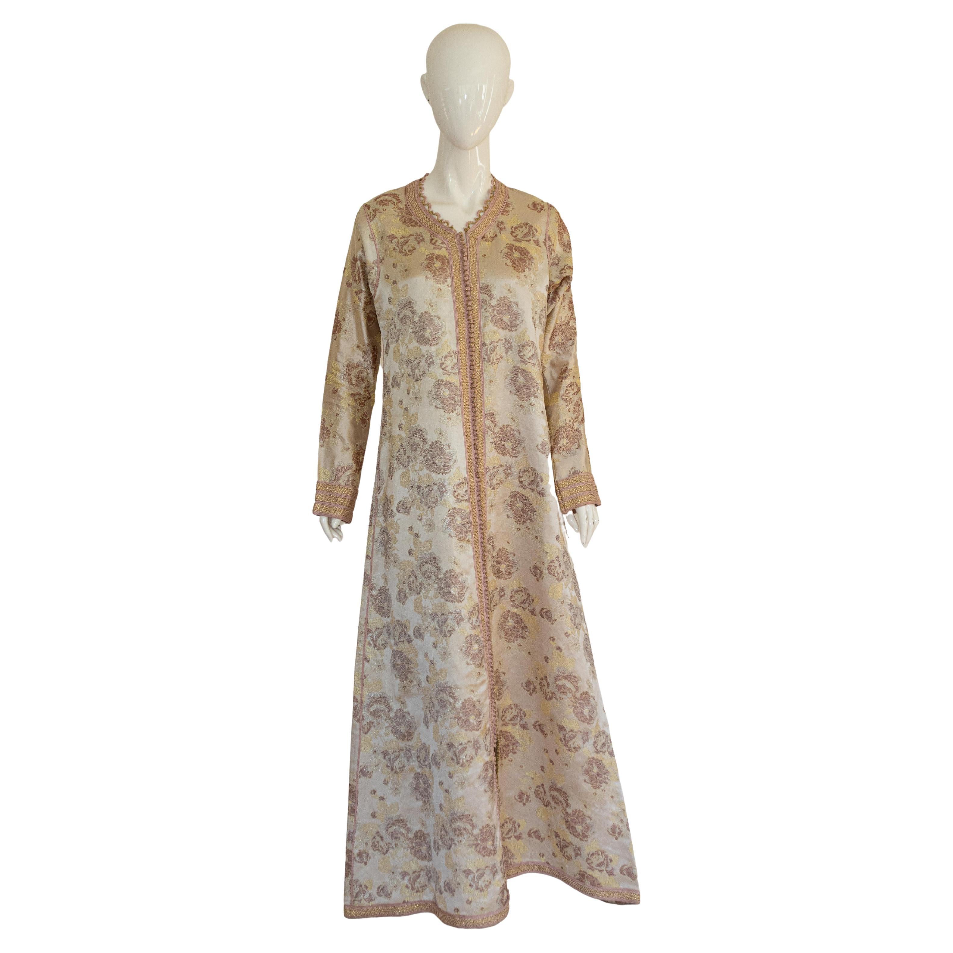 Moroccan Caftan Gold Damask Embroidered, Vintage, 1960s For Sale