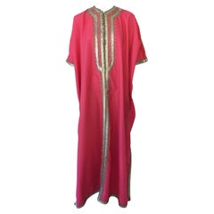 Vintage Moroccan Kaftan Hot Pink Color with Silver Trim caftan 1970