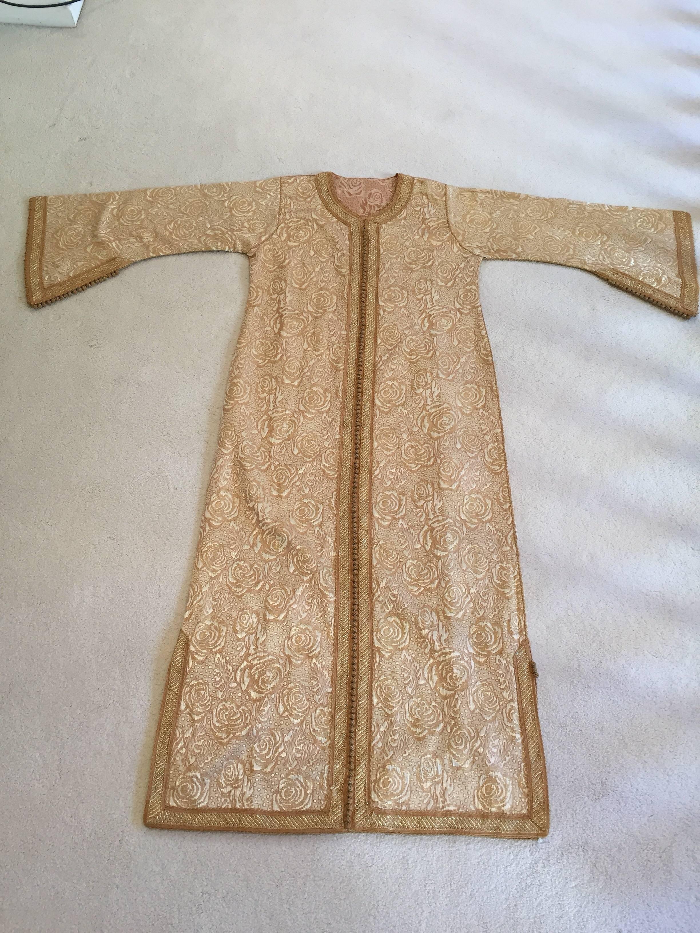 Moroccan Caftan in Gold Bronze Metallic Brocade, Maxi Gown Dress Kaftan For Sale 2