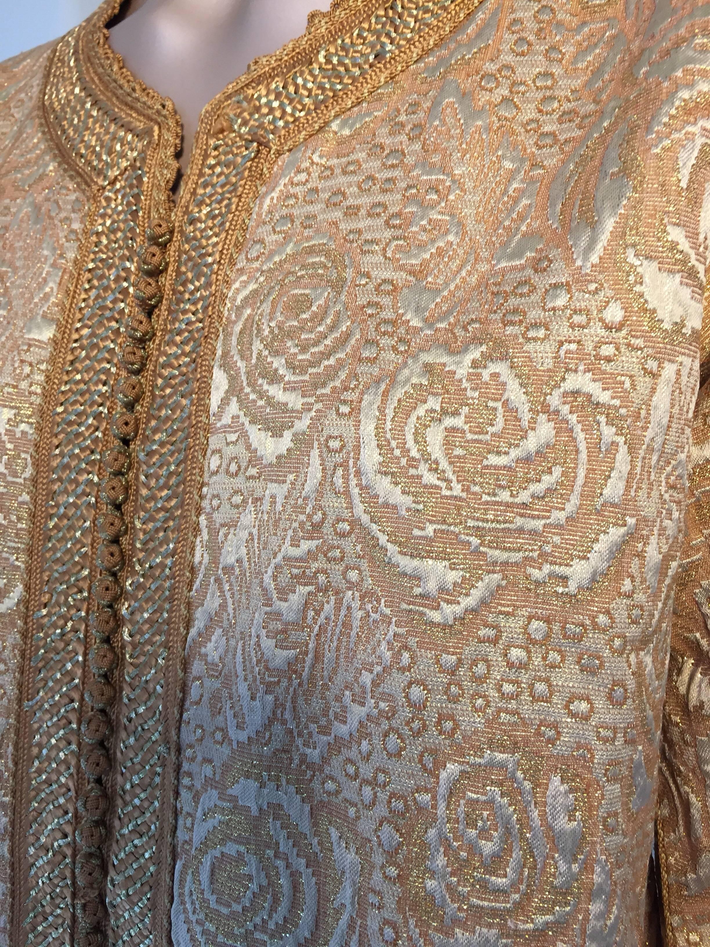 Brown Moroccan Caftan in Gold Bronze Metallic Brocade, Maxi Gown Dress Kaftan For Sale