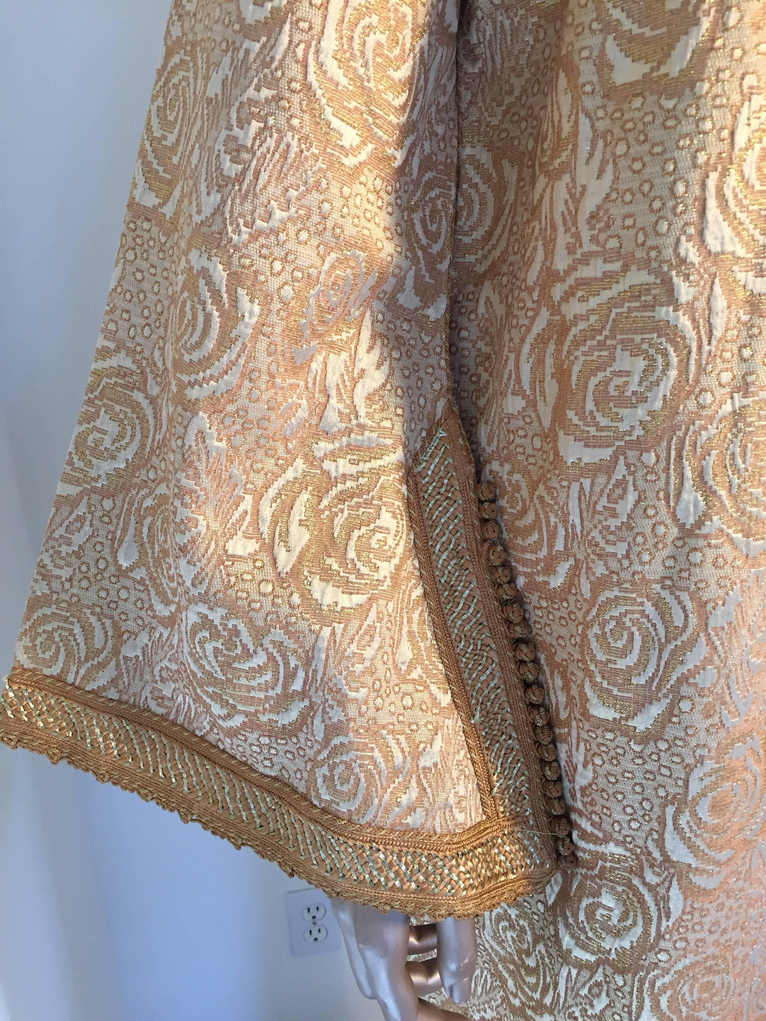 Moroccan Caftan in Gold Bronze Metallic Brocade, Maxi Gown Dress Kaftan In Good Condition For Sale In North Hollywood, CA