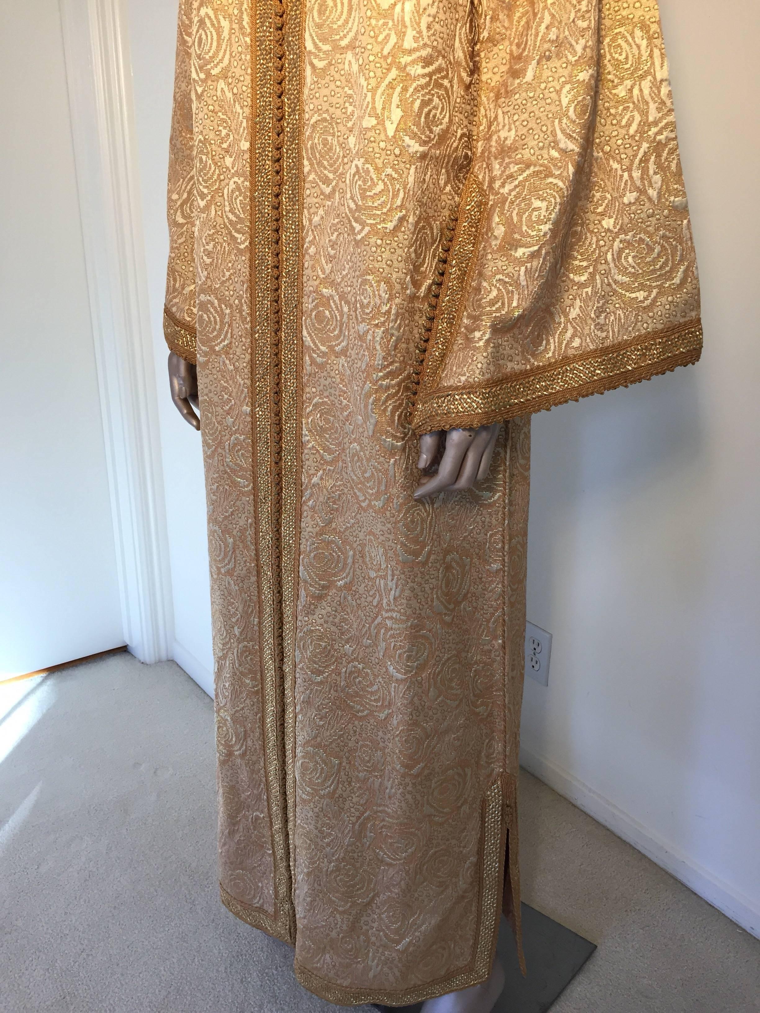20th Century Moroccan Caftan in Gold Bronze Metallic Brocade, Maxi Gown Dress Kaftan For Sale