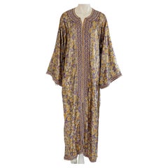 1970s Moroccan Metallic Silk Brocade Caftan in Purple and Gold