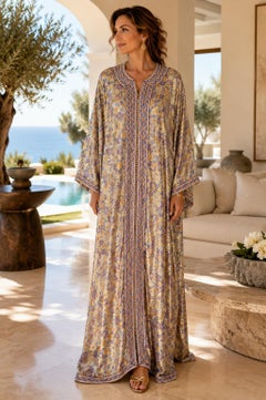 1970s Moroccan Metallic Silk Brocade Caftan in Purple and Gold
