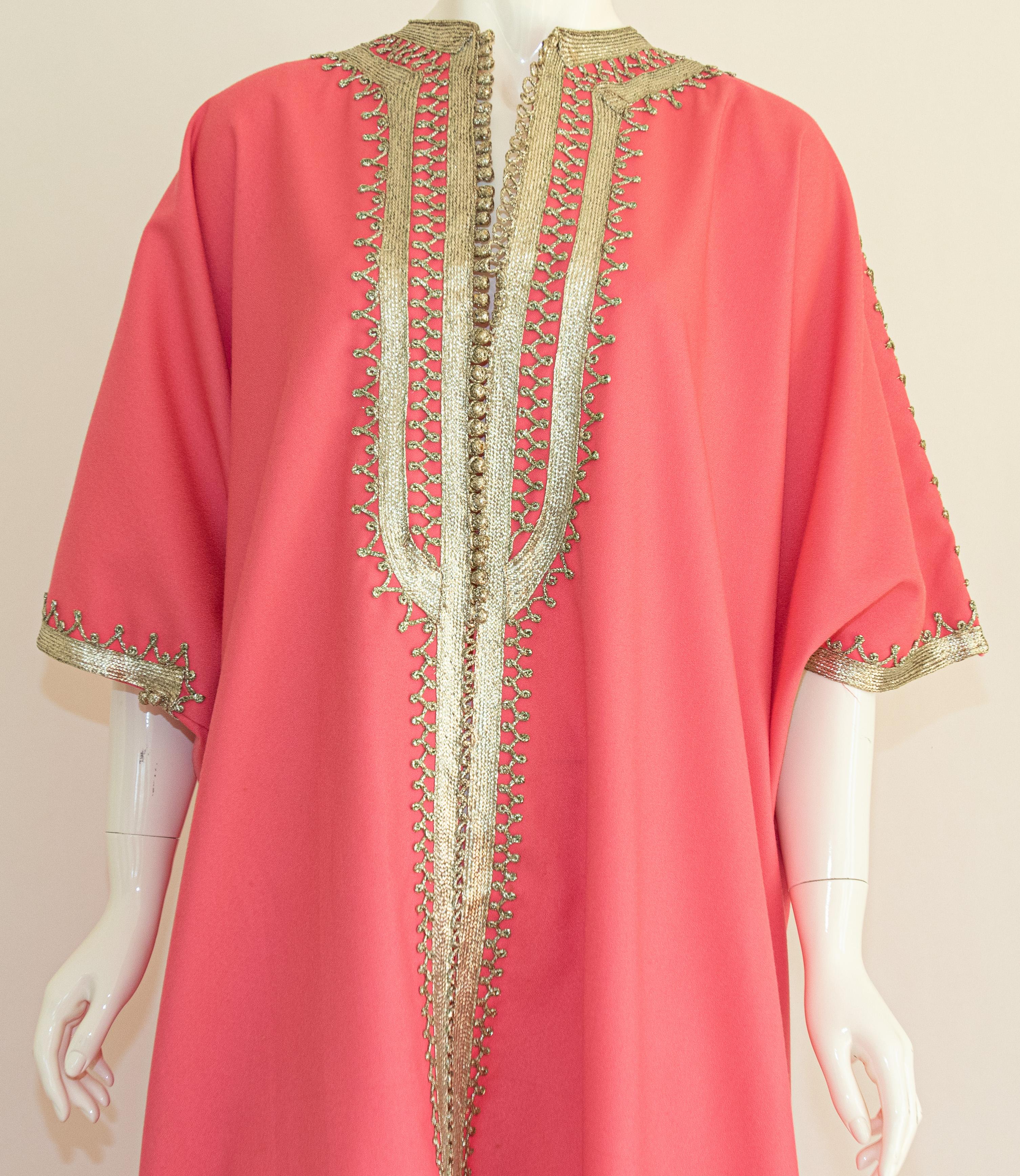 Fabric Moroccan Caftan Pink Color with Silver Trim, Vintage Kaftan circa 1970 For Sale