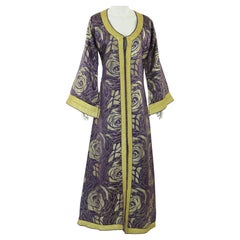 Marokkanischer Kaftan im Vintage-Stil, lila und goldener Damast, bestickt, 1960er Jahre