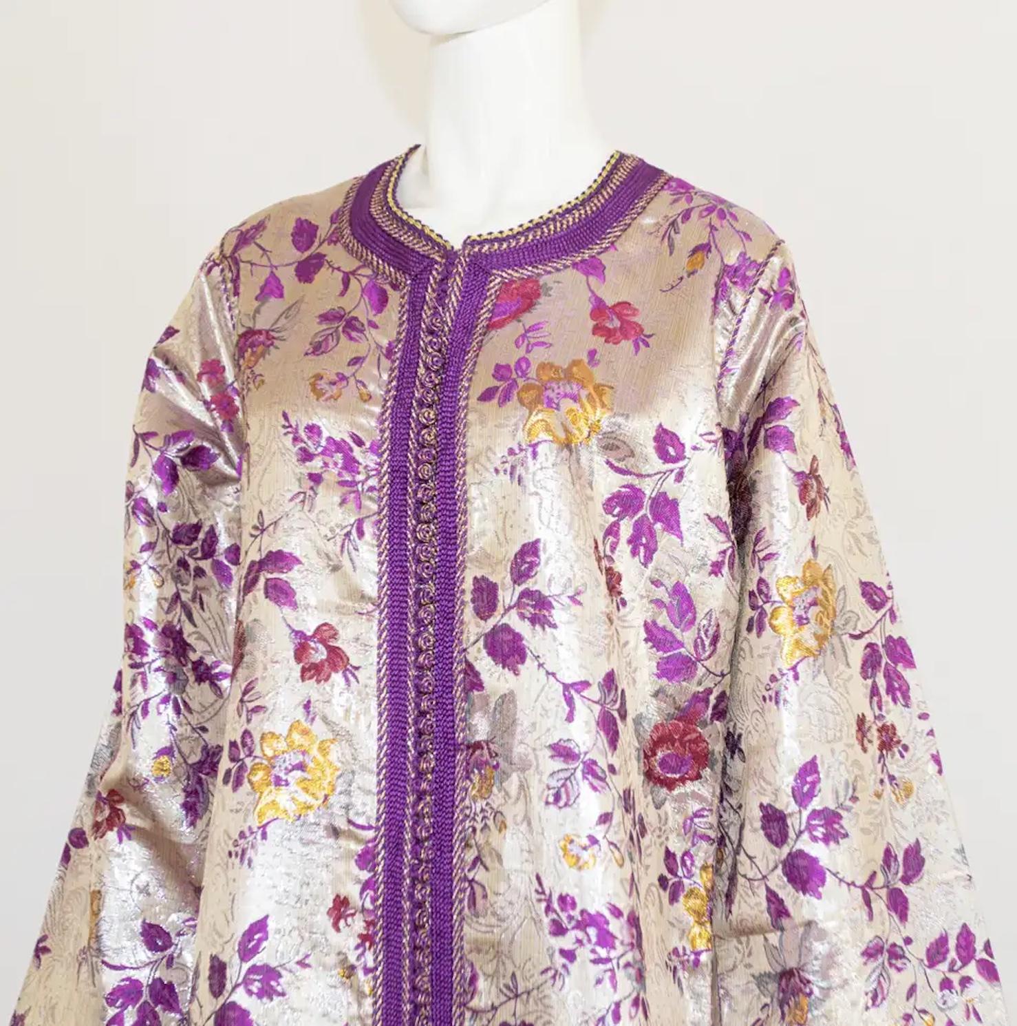 Moroccan Caftan Purple and Silver Damask Embroidered, Vintage, 1960s 4