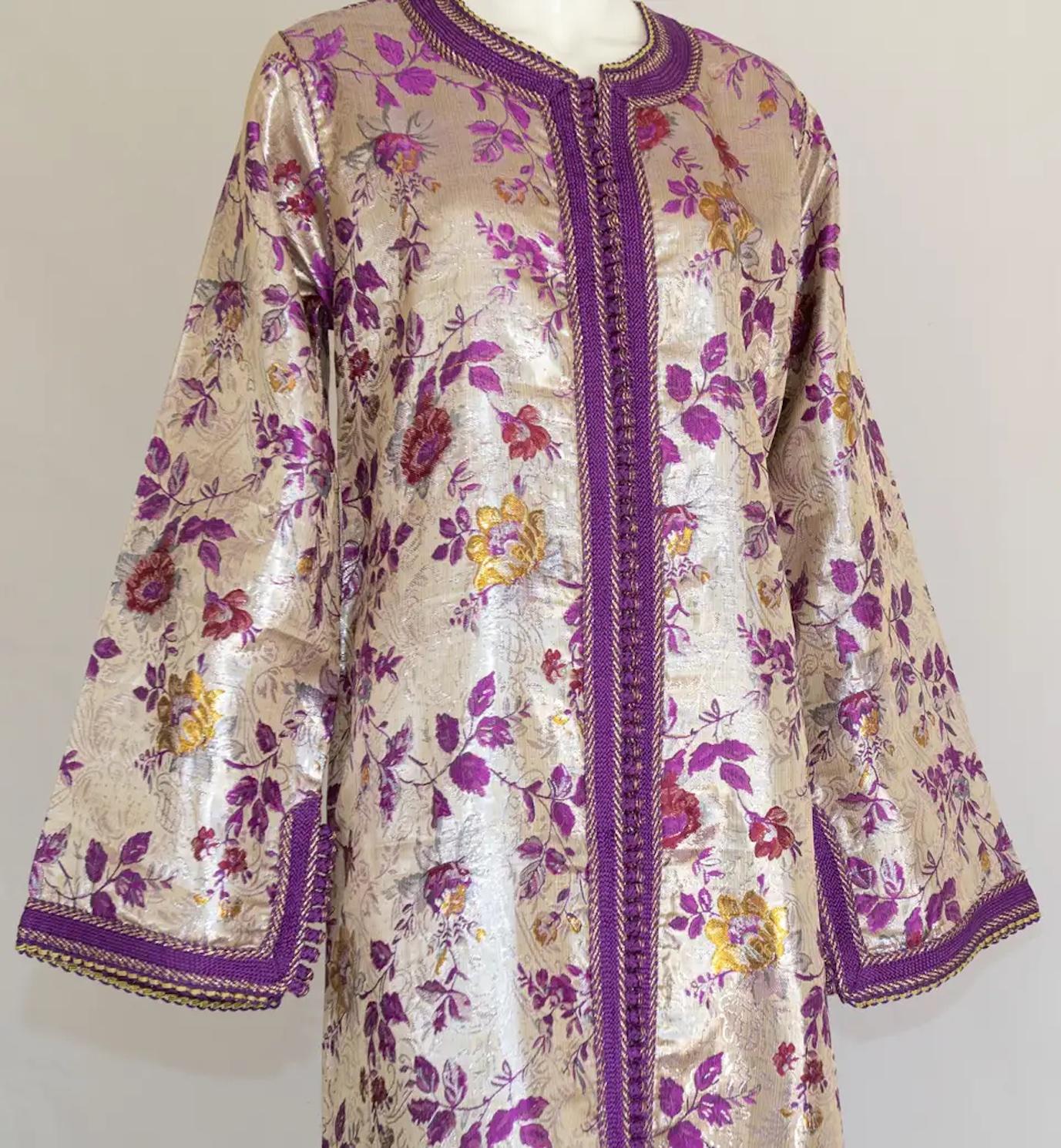 Moroccan Caftan Purple and Silver Damask Embroidered, Vintage, 1960s 6