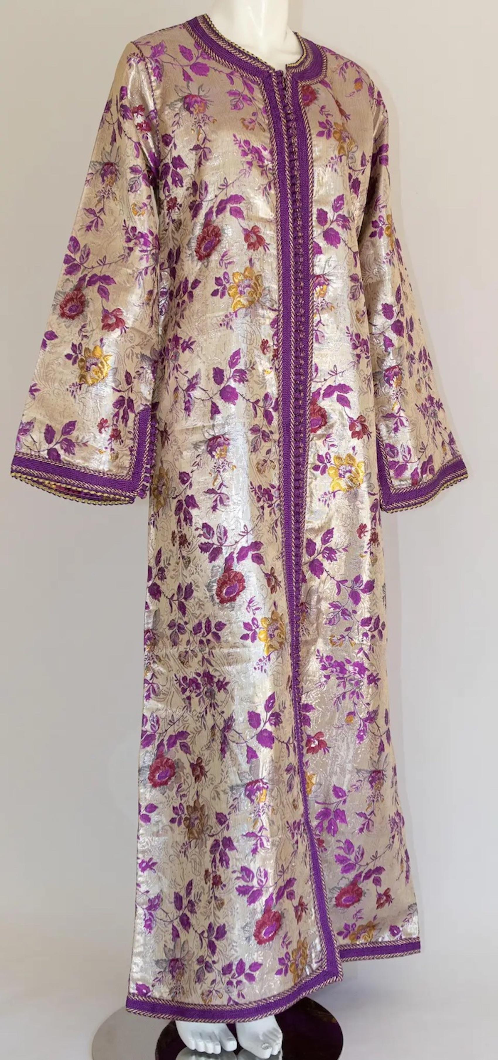 Moroccan Caftan Purple and Silver Damask Embroidered, Vintage, 1960s 8