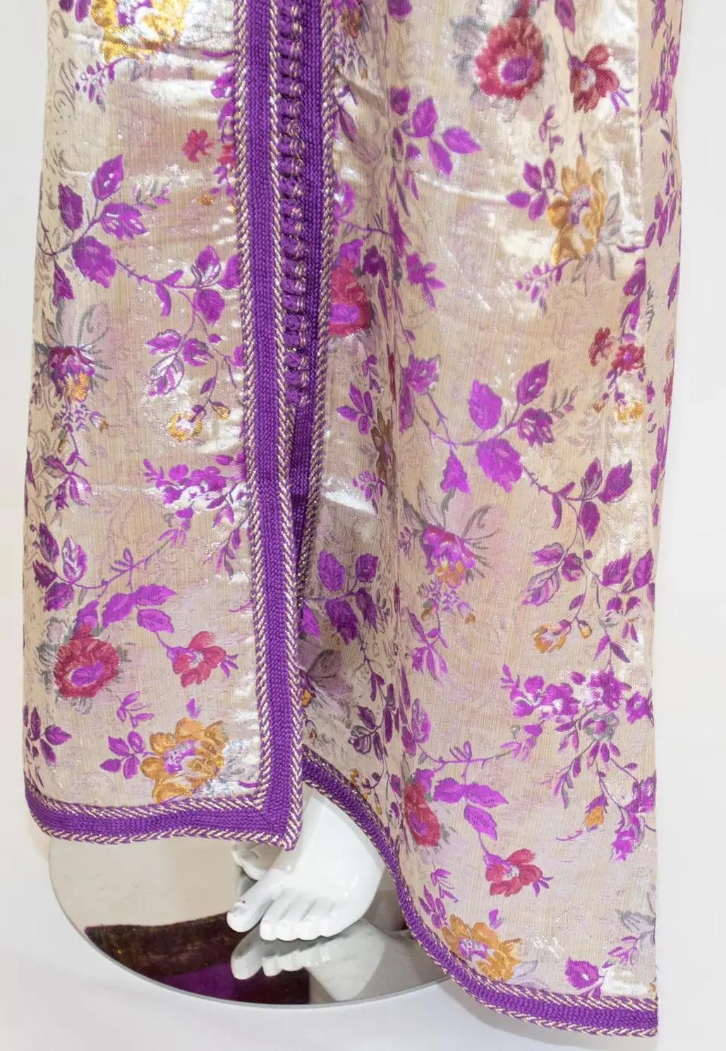 Moroccan Caftan Purple and Silver Damask Embroidered, Vintage, 1960s 2