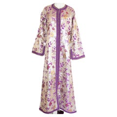 Caftan marocain brodé de damas violet et argenté, vintage, années 1960